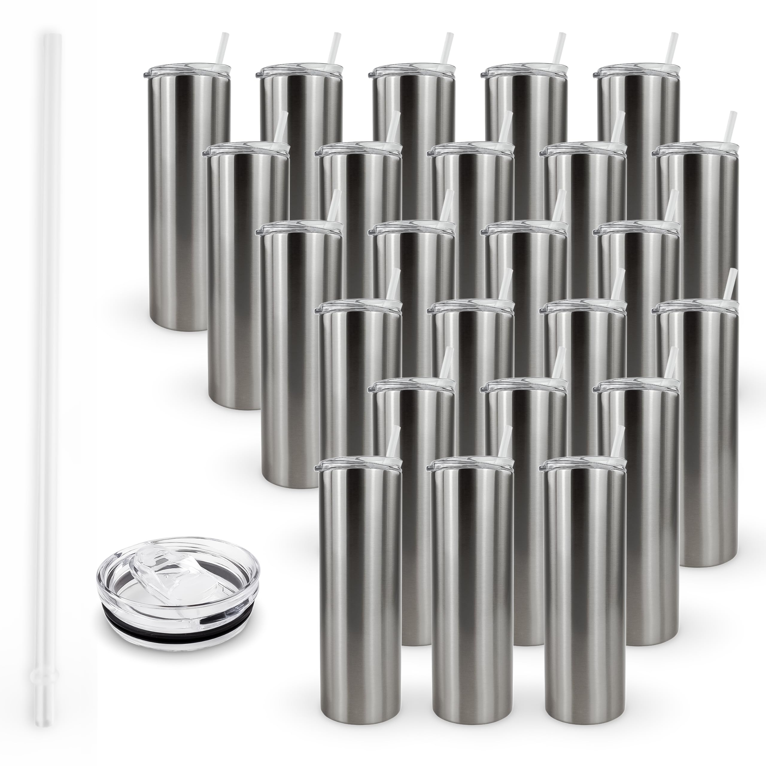 20oz Clear Sublimation Tumbler with Lid & Straw (24-Pack) - Insulated Stainless Steel Cup for Sublimation, Bulk Blank Tumblers - Perfect for Custom Drinkware, Promotional Gifts & Branded Merchandise