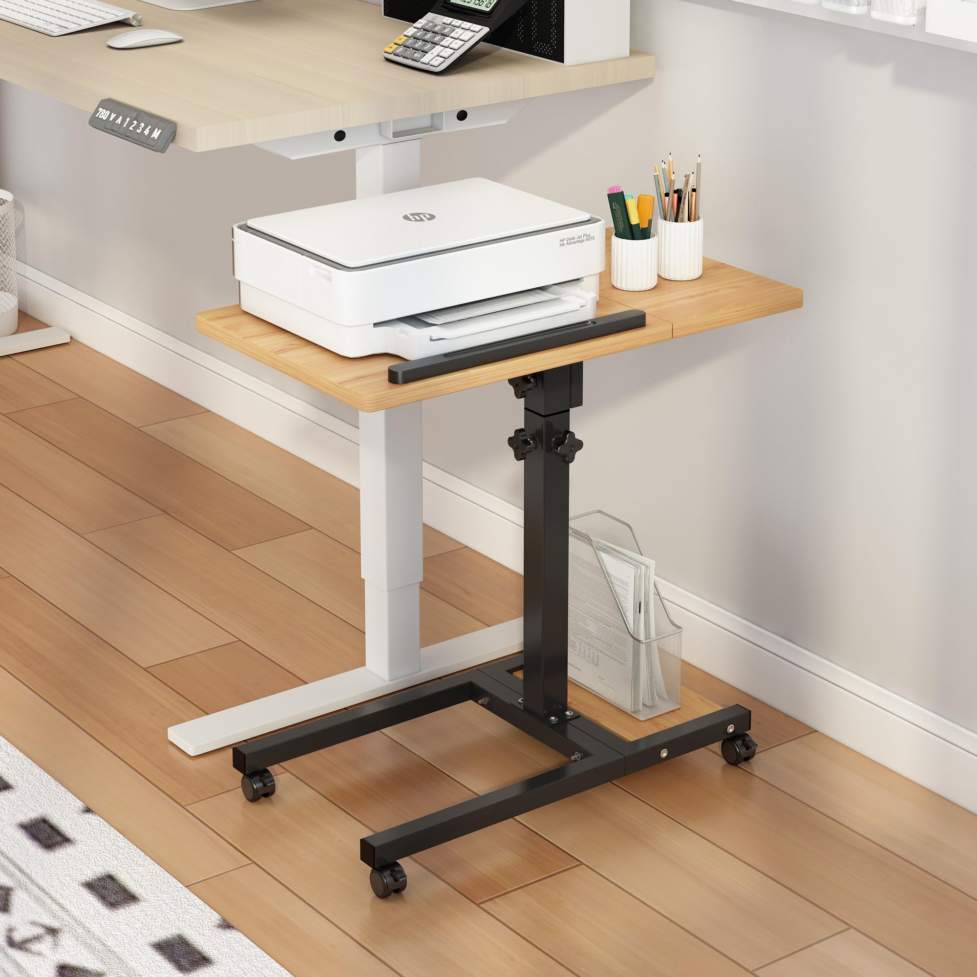 Adjustable Height Rolling Laptop Stand with Wheels & Mouse Pad - Portable Swivel Notebook Desk Cart for Home Office, Gaming & Workspace - Ergonomic Mobile Computer Table for PC, MacBook & Laptops