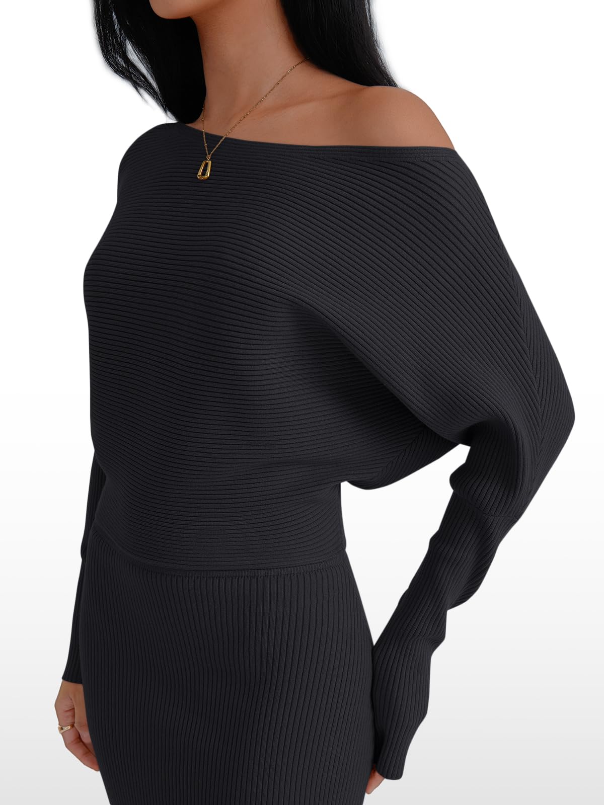 LILLUSORY Women's Off Shoulder Sweater Dress - Long Sleeve Midi Knit Dress for Fall & Winter, Plus Size Fashion Outfit for Party, Date Night & Holiday Gatherings