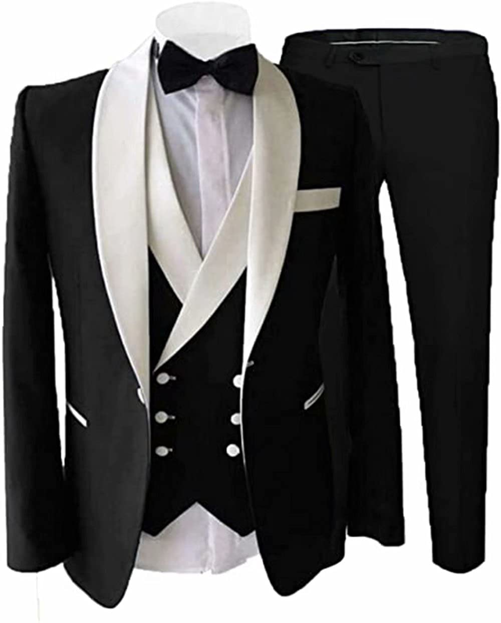 JoyVany Men's 3 Piece Slim Fit Suit Set - Jacket, Vest & Pants | Formal Business Attire | Wedding, Office & Special Occasion Outfit