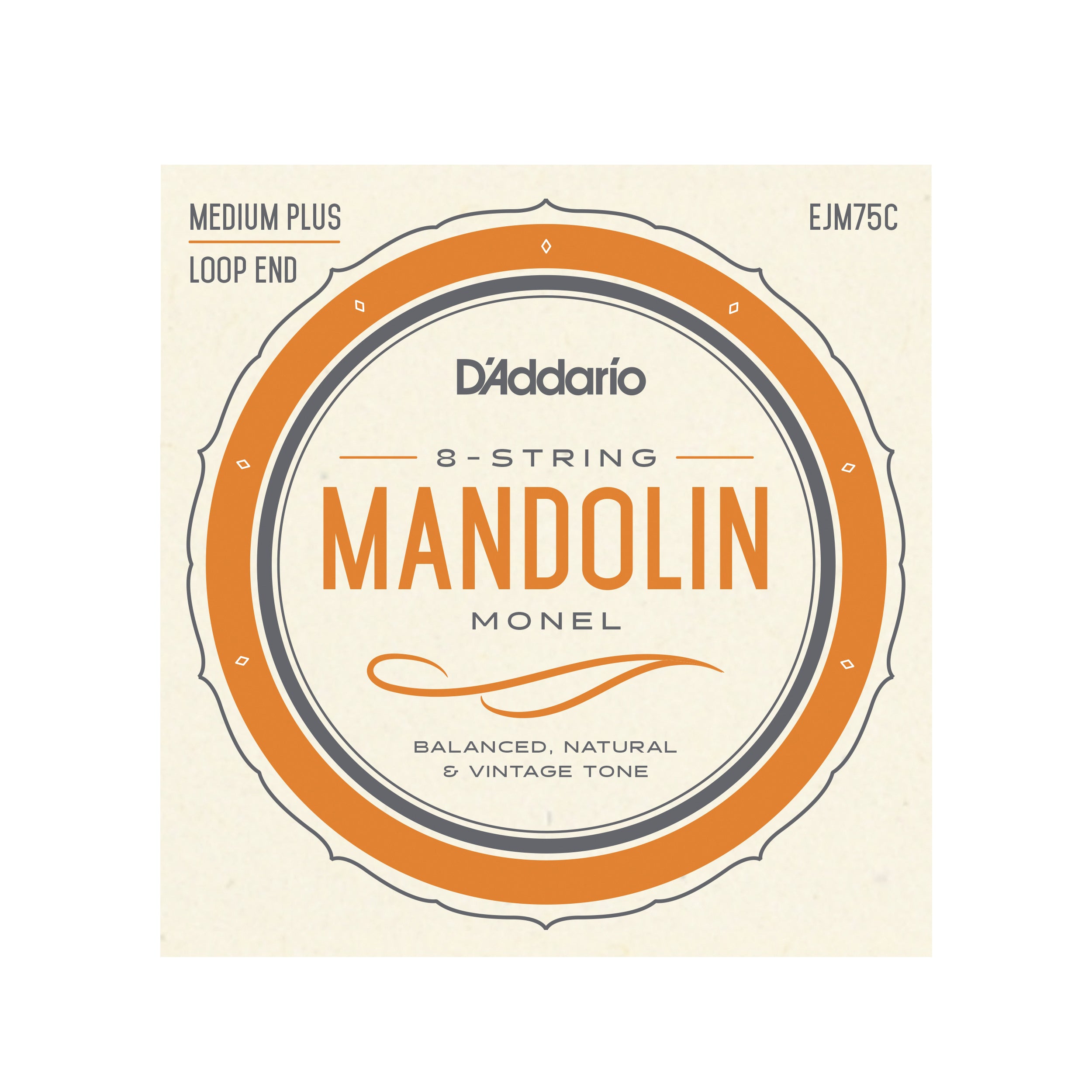 D'Addario EJM75C Monel Mandolin Strings Set - Medium Plus Gauge (11-41) for Bluegrass, Folk & Celtic Music Performance