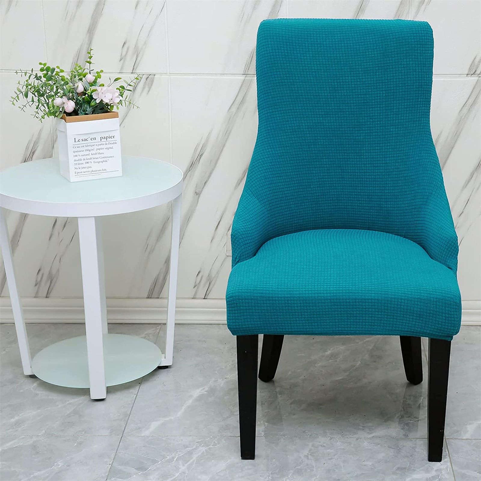 Stretch Wingback Chair Cover - Soft Plaid Slipcover Protector for Dining Room, Bedroom & Kids Chairs - Teal (Set of 4) | Spill-Proof & Pet-Friendly Home Decor Upgrade