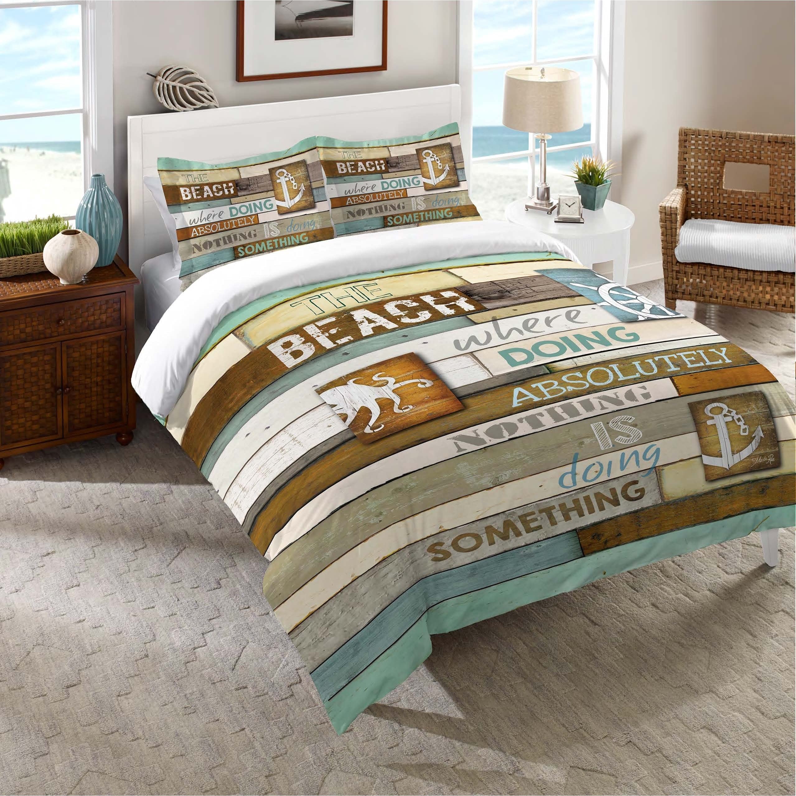 Laural Home Beach Words Comforter Twin Size - Soft Coastal Themed Bedding Set for Kids & Teens - Perfect for Beach House, Dorm Room, and Summer Decor