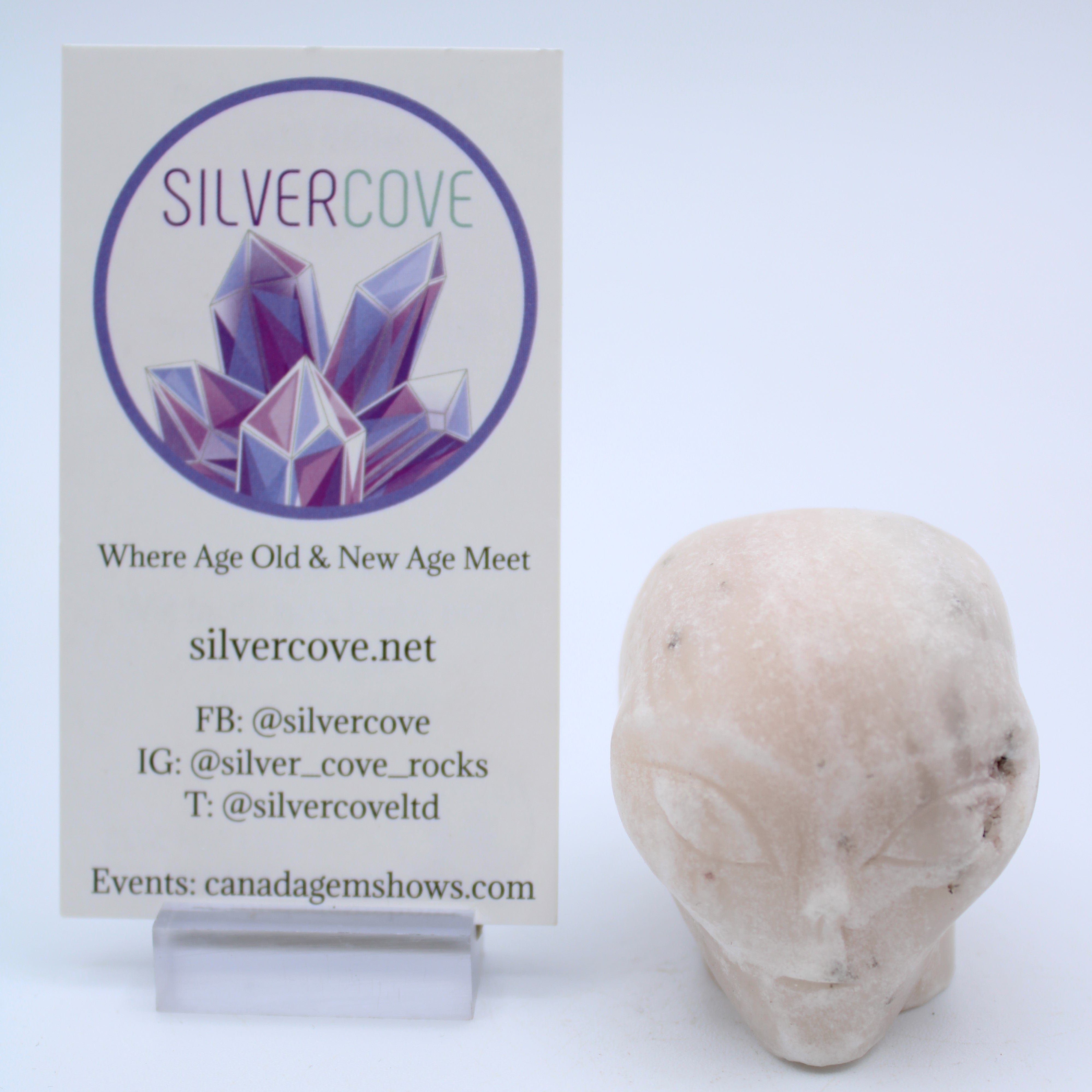 Calcite Alien Head Carving - Unique Handmade Stone Sculpture for Home Decor, Office Display & Gift Giving