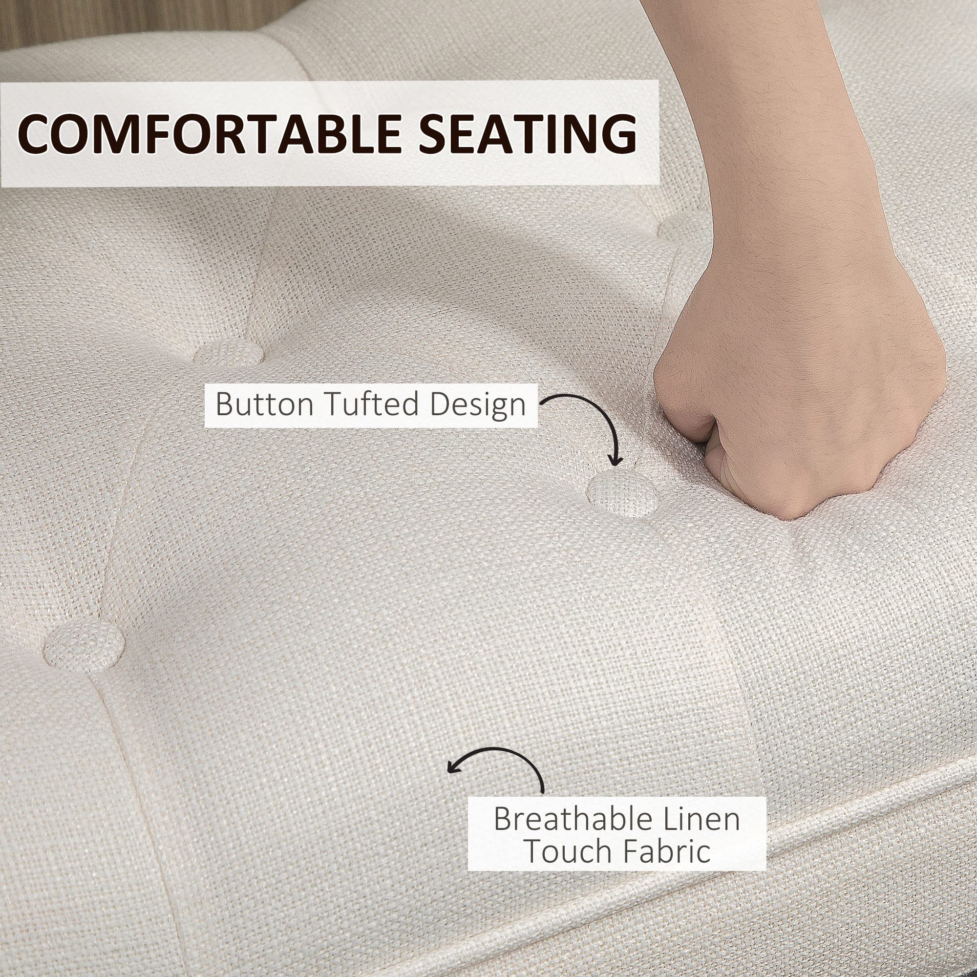 HOMCOM Tufted Upholstered Bed Bench with Arms & Solid Wood Legs - Cream White Entryway Seat for Bedroom, Living Room & Dressing Area - Perfect for Sitting, Storage & Decoration