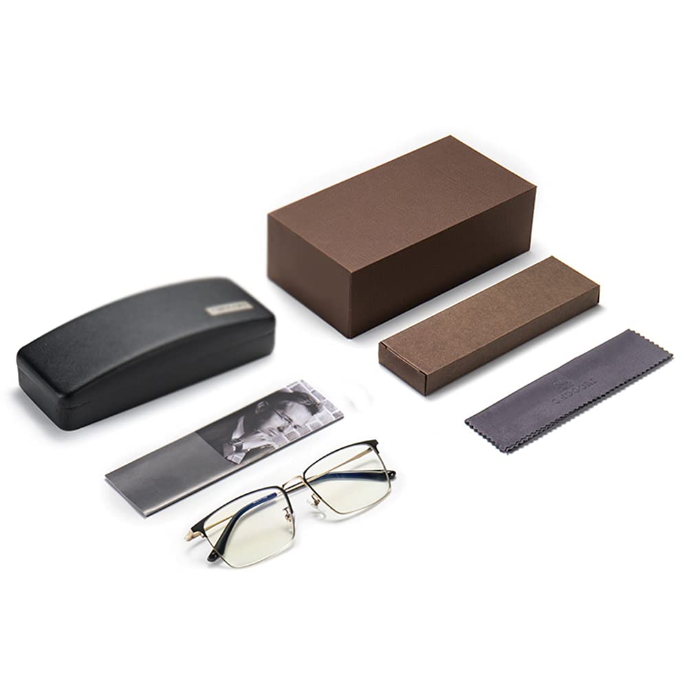 Blue Light Blocking Reading Glasses - Fashion Square Frame with Spring Hinge for Men & Women - Anti Glare Computer Glasses for Office Work & Screen Time
