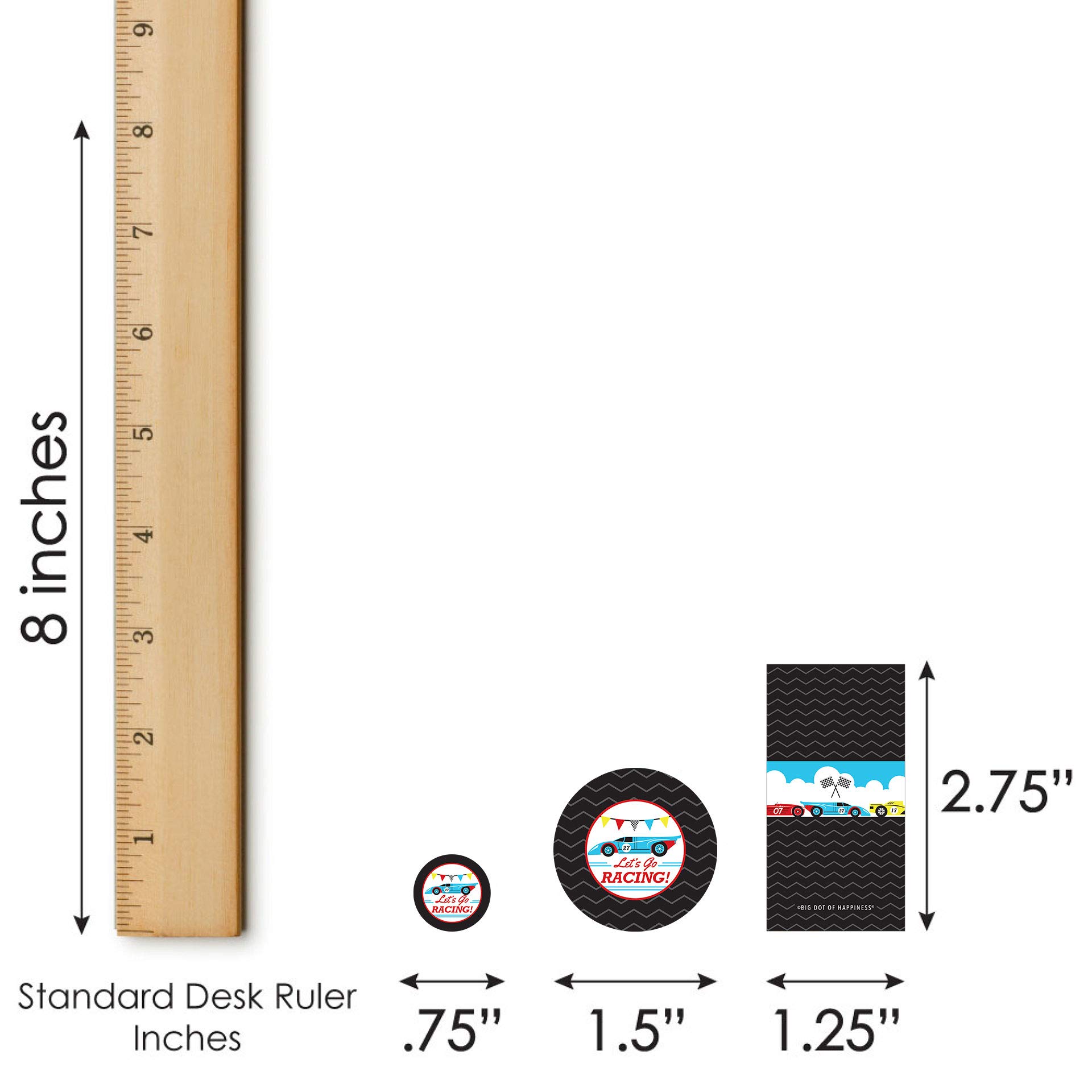 Big Dot of Happiness Let’s Go Racing - 304-Piece Race Car Candy Wrapper & Sticker Kit for Birthday Parties, Baby Showers - Mini Candy Bar Wrappers, Round Stickers - Perfect for Race Car Themed Events & Party Favors