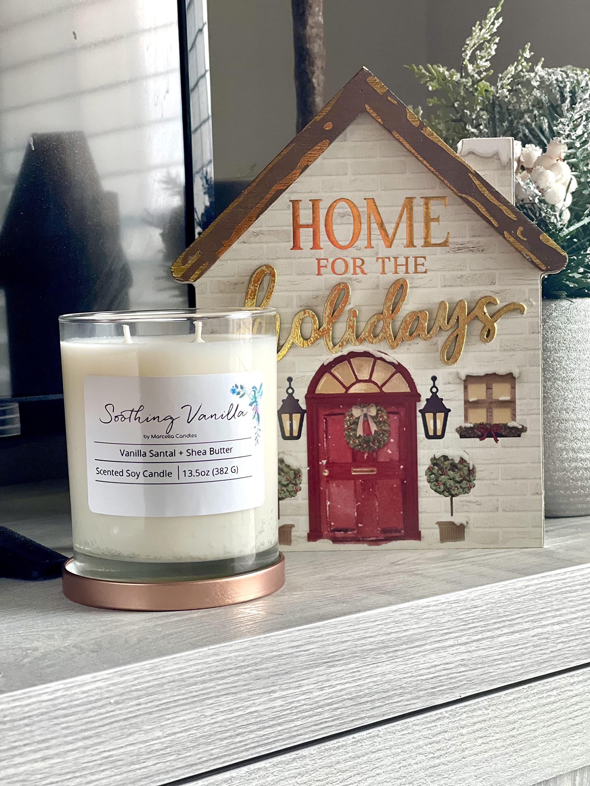 Vanilla & Shea Butter Scented Soy Candle - 13.5oz Two Wick Handmade Candle, 100% Natural Soy Wax, Long Lasting Aromatherapy for Home, Relaxation & Romantic Ambiance
