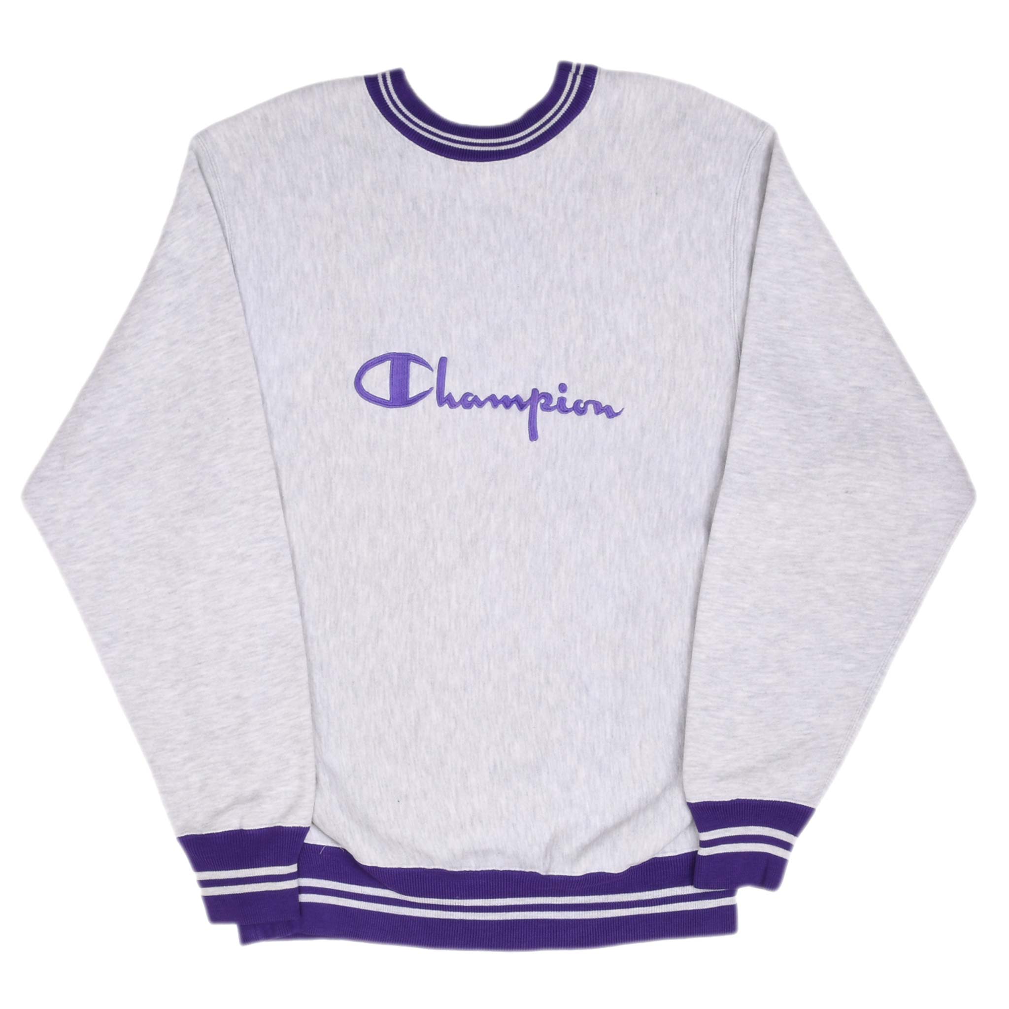 Vintage Champion Reverse Weave Spellout Grey Sweatshirt 1990s Large - Made in USA - Retro Streetwear for Men & Women - Perfect for Casual Outfits, Gym, and Lounge Wear