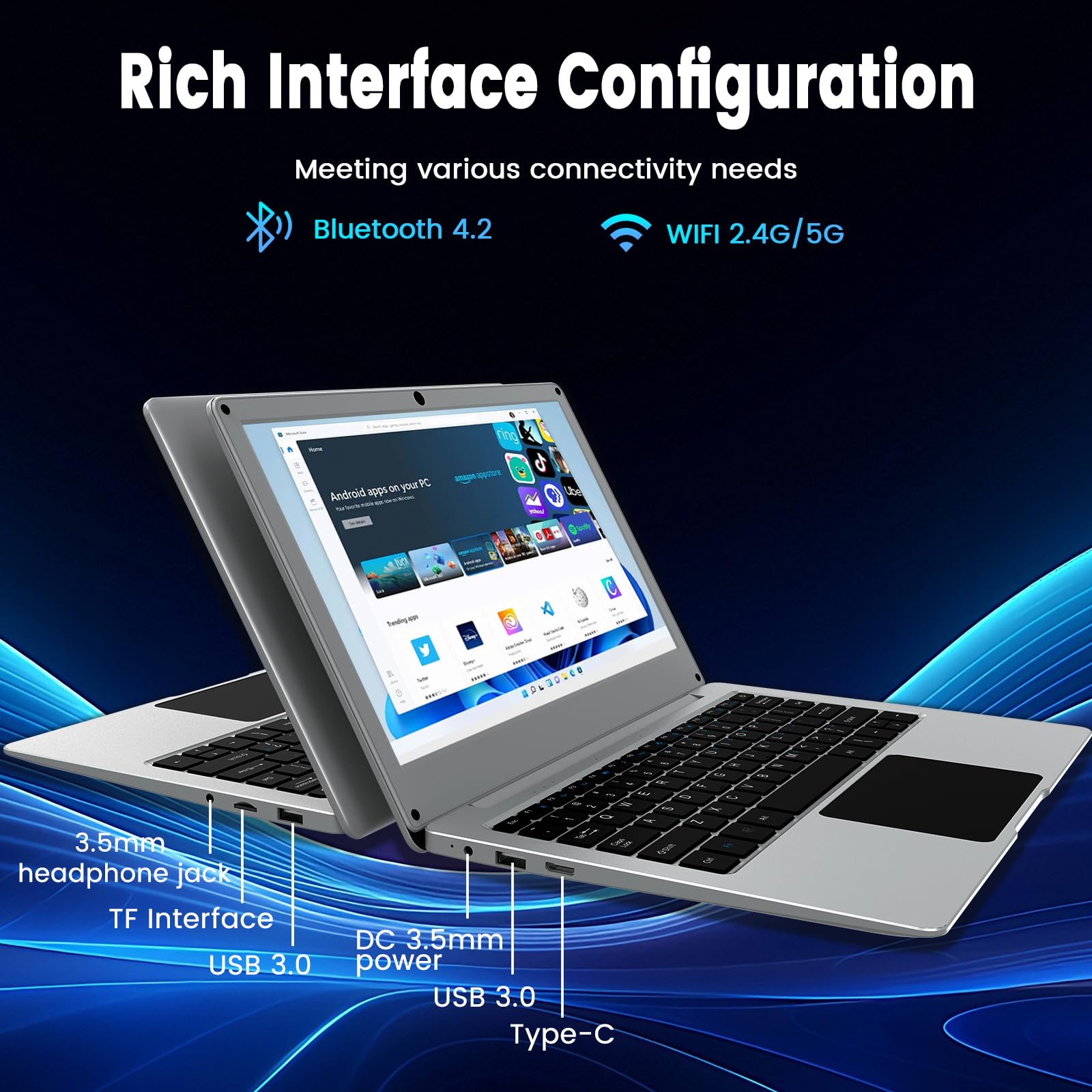 Azeyou 11.6 Inch Windows 11 Pro Laptop - Intel Celeron N4020C Processor (Up to 2.8GHz), 4GB DDR4 RAM, 128GB eMMC Storage, HD+ Display, Dual Speakers - Silver | Portable Notebook for Business, School & Travel