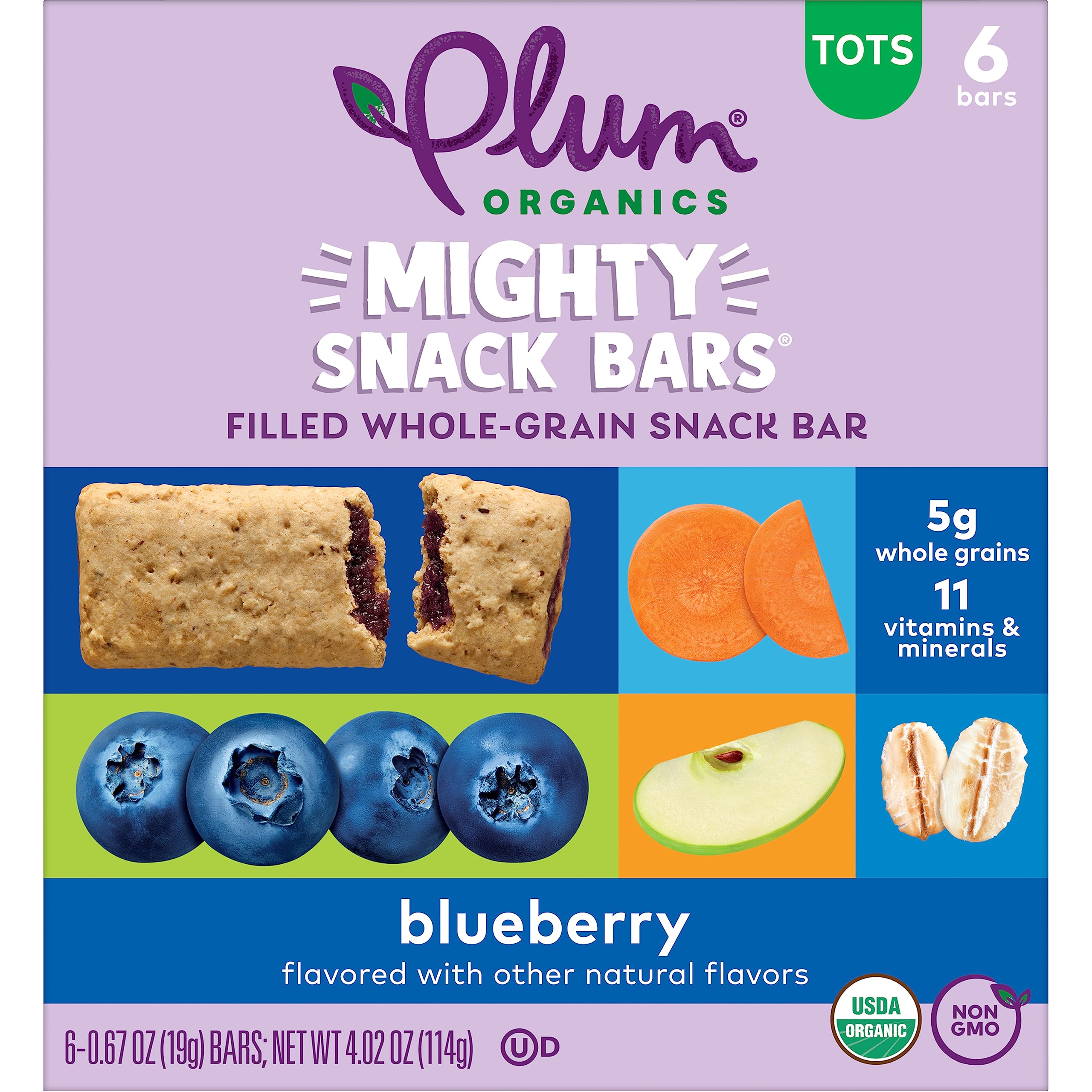 Organic Plum Mighty Snack Bars - Blueberry (6 Pack) - Healthy Toddler Snacks for On-the-Go