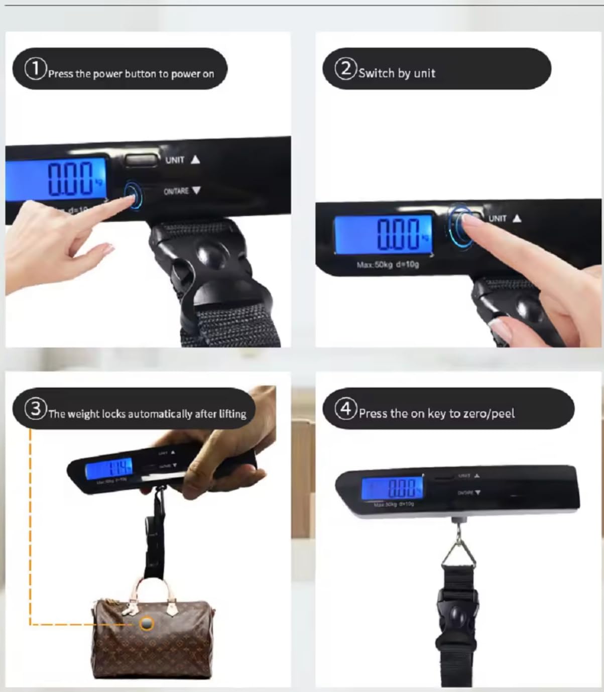 Digital Luggage Scale with HD LCD Display - 110 lb/50 kg Capacity for Heavy Baggage - Portable Travel Weight Scale for Suitcases (Battery Included, Black) - Perfect for Air Travel, Cruise Trips & Vacation Packing