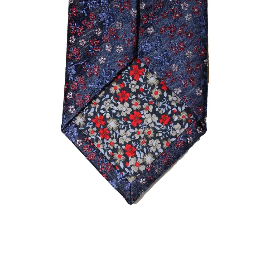 HEMLEY Premium Printed Silk Tie for Men - Navy, Blue & Red Striped Design - Perfect for Business, Weddings & Formal Occasions