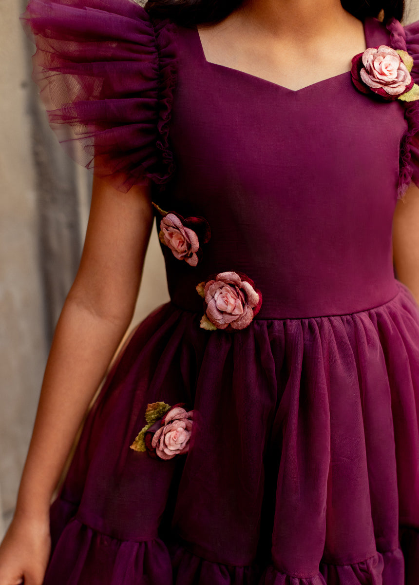 Elain Deep Plum Dress for Women - Elegant Flowy Midi Dress for Casual Wear, Office, and Special Occasions