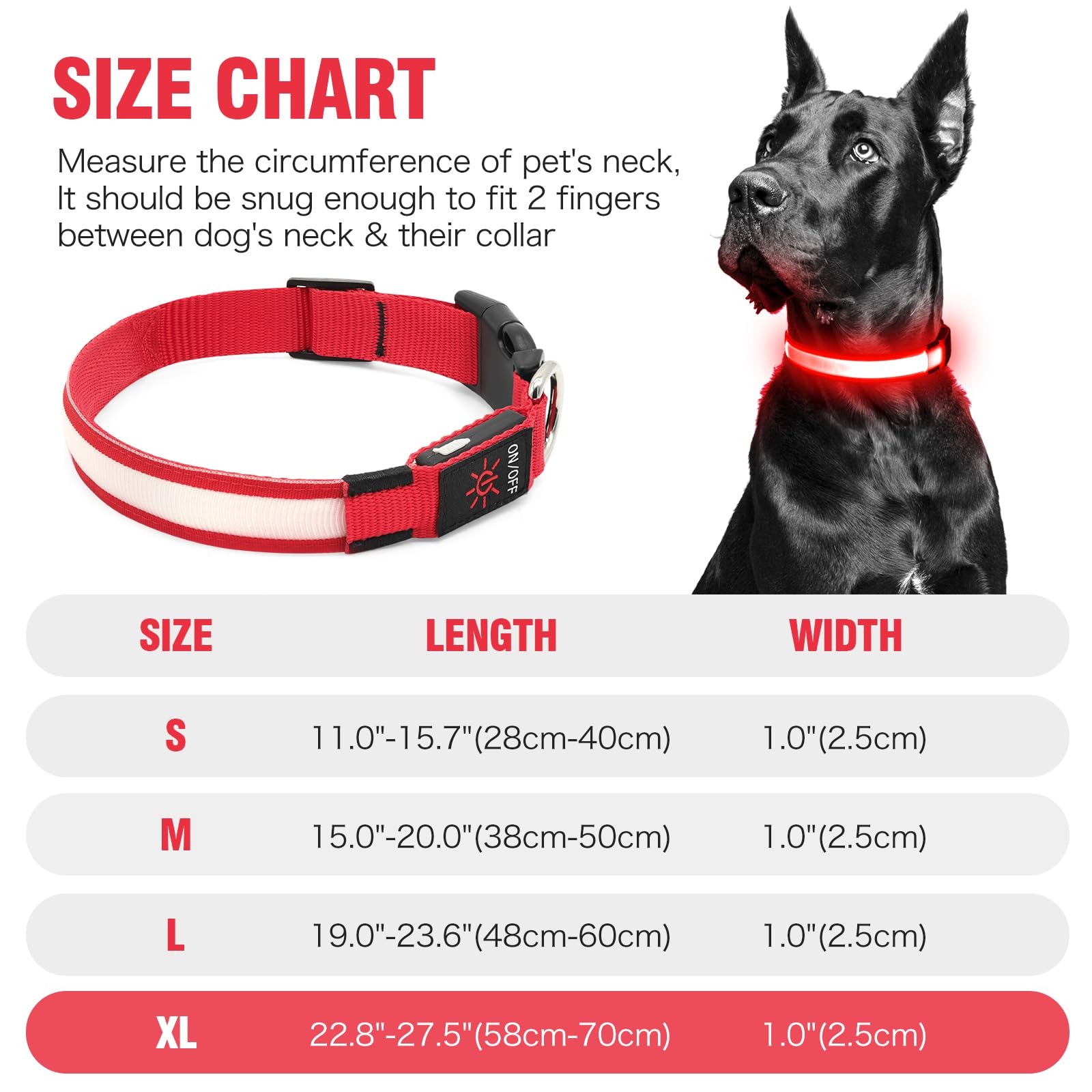 **Illumifun USB Rechargeable LED Dog Collar – Flashing & Glowing Safety Light for Night Walks – Waterproof & Adjustable (Red, X-Large) – Perfect for Nighttime Dog Walking, Jogging, and Outdoor Adventures**
