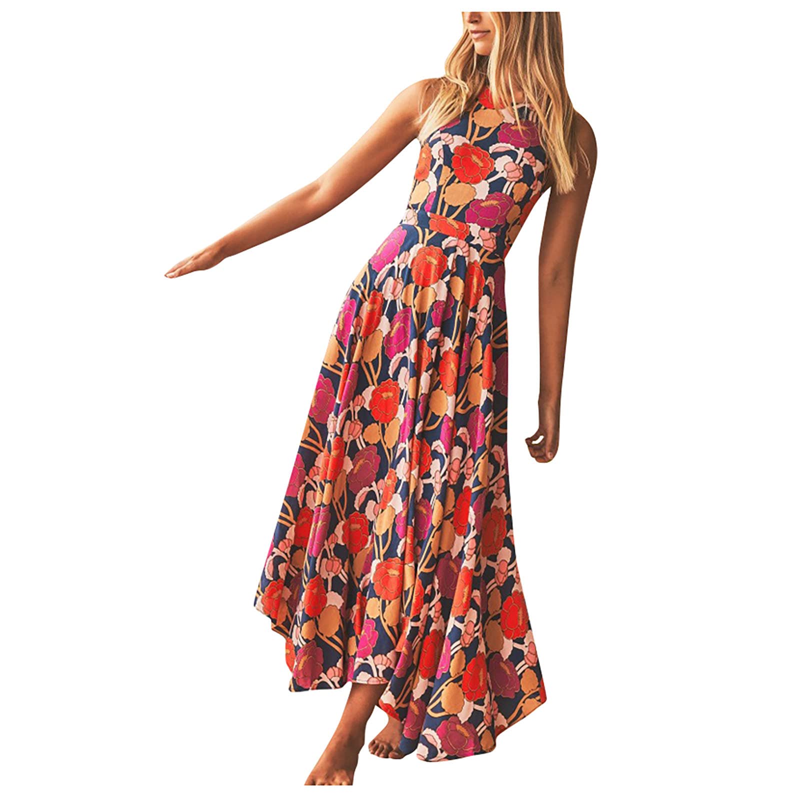 Breathable Sleeveless Square Neck Pleated Tunic Dress for Women - Floral Print Polyester Wedding Dress - Perfect for Weddings, Parties & Summer Outings