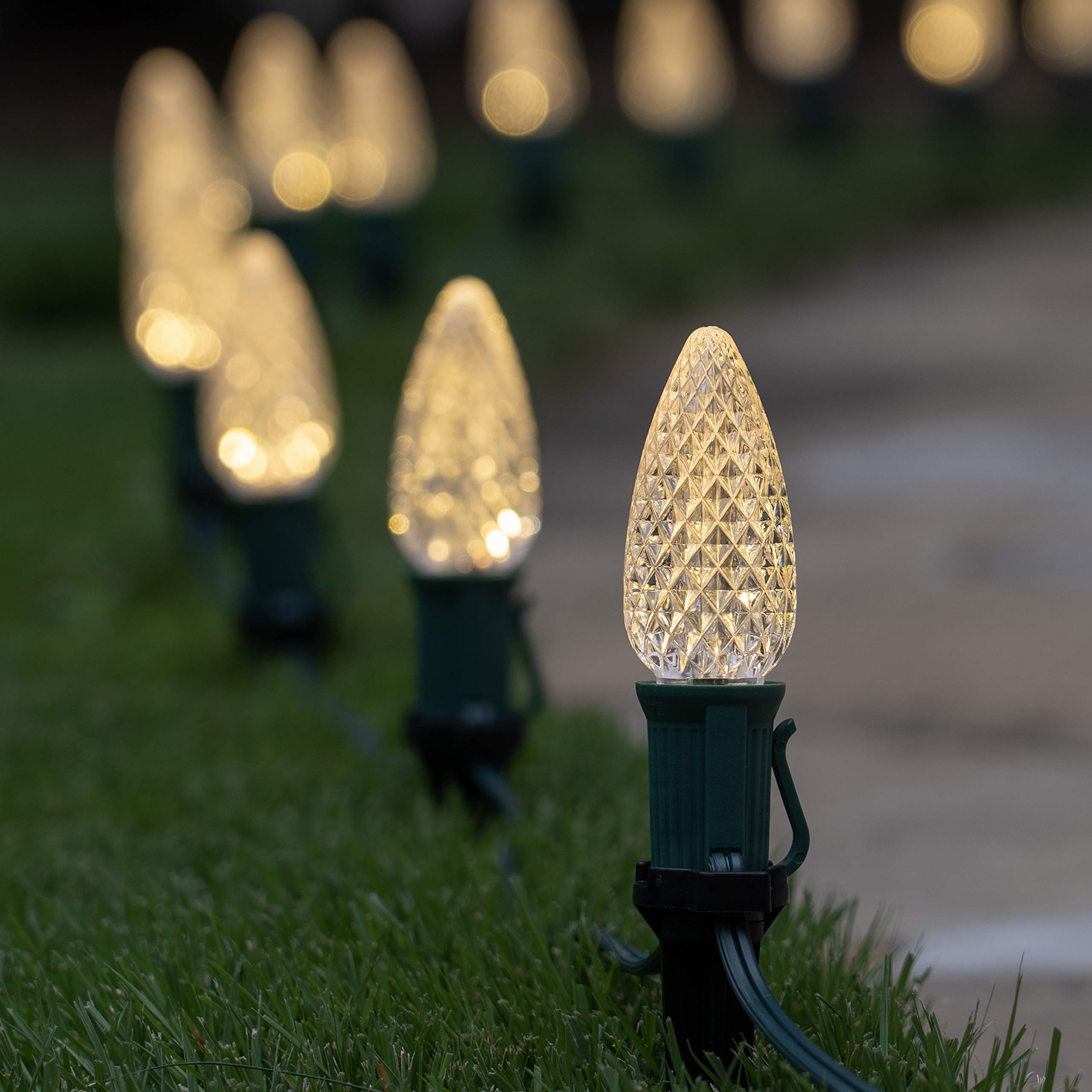 Warm White LED Christmas Pathway Lights - 100ft Green Wire for Outdoor Decor