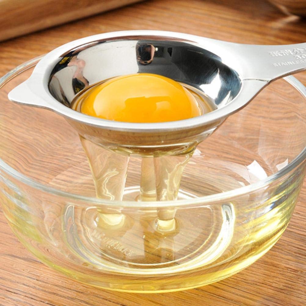 Premium Stainless Steel Egg Yolk Separator - 5.1 x 3.0 Inch Food Grade Egg White Divider, Strainer Spoon & Sieve Tool for Baking, Cooking & Kitchen Use - Perfect for Cakes, Meringues & Healthy Recipes (Silver)