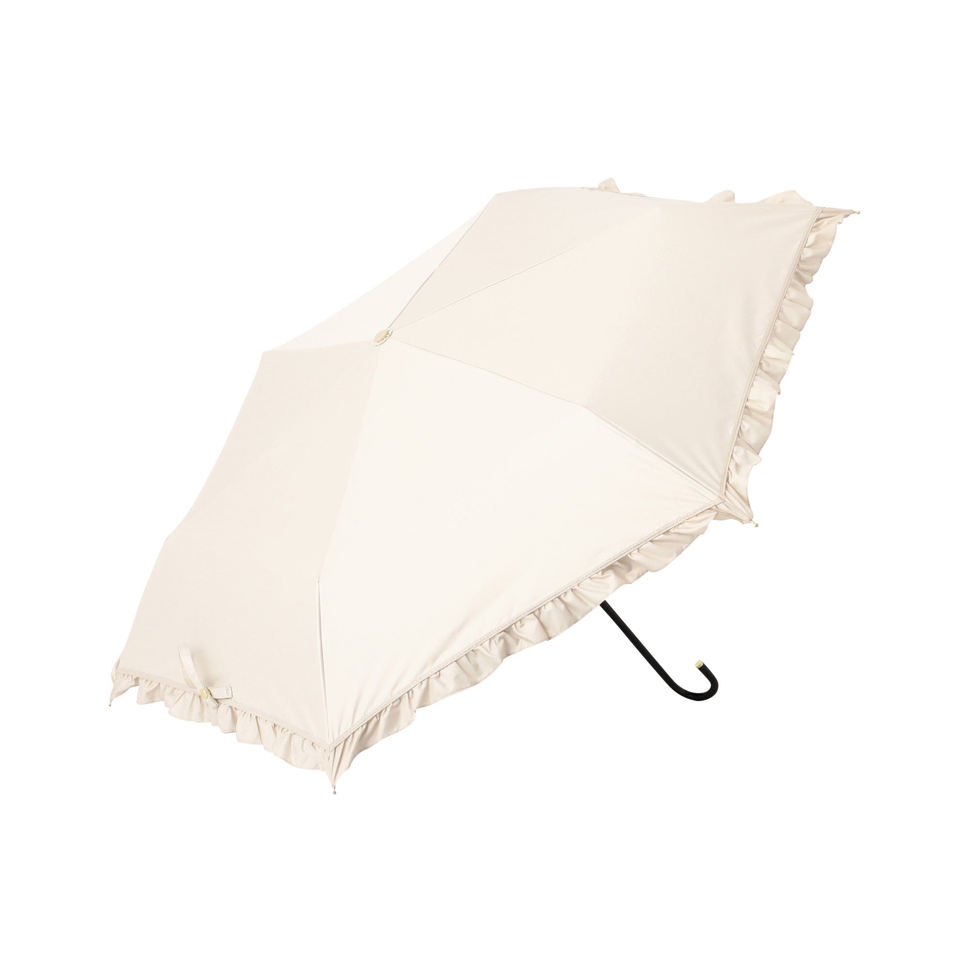 Classic Frill Folding Umbrella 50cm Beige - Compact Travel Umbrella for Women & Men, Windproof & UV Protection - Perfect for Sunny Days, Rainy Weather, Beach, Travel & Outdoor Activities