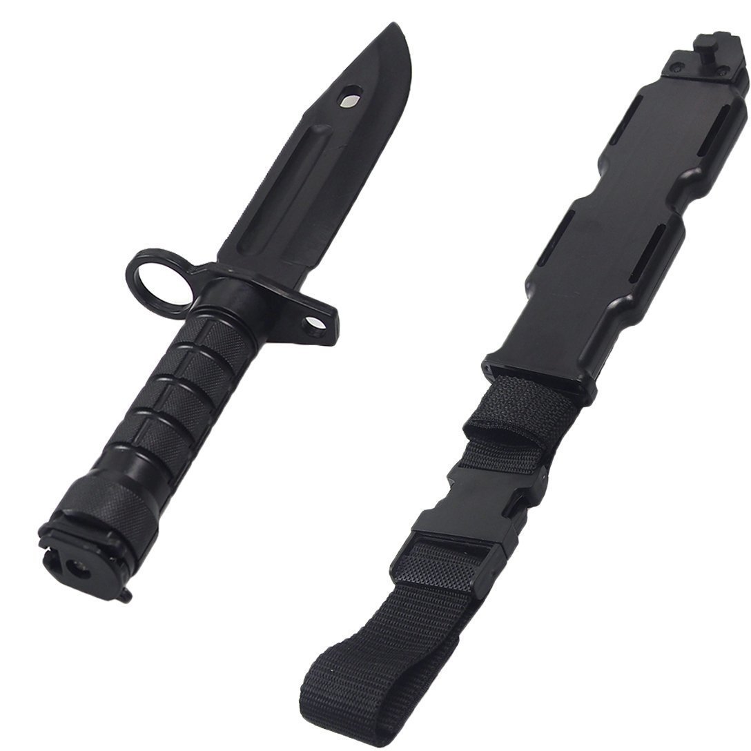 Tactical Rubber Training Knife - Military Cosplay Prop, Fake M9 Dagger with Sheath for War Games, Self-Defense Practice & Collectors - Black (Perfect for Airsoft, LARP, Halloween Costume & Tactical Training)