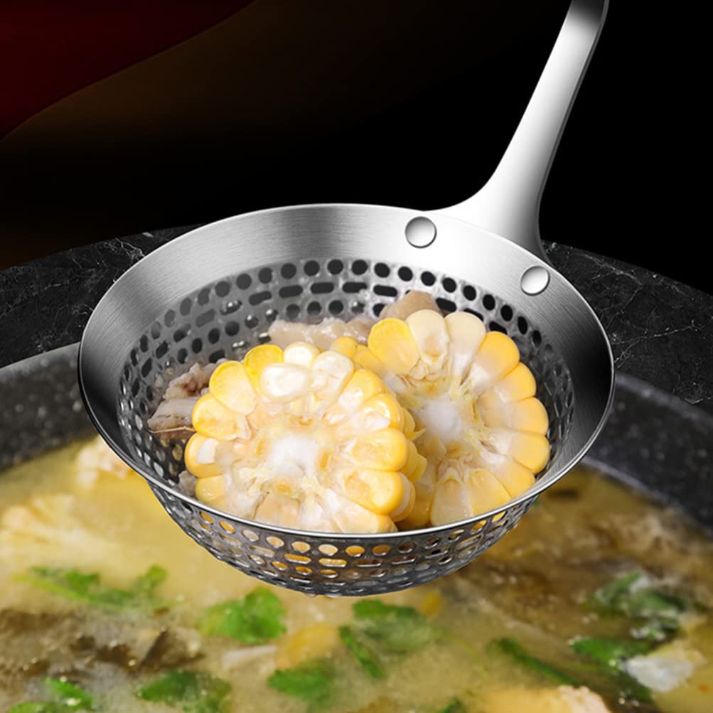 HEMOTON 304 Stainless Steel Hot Pot Colander & Fat Skimmer Spoon - Slotted Food Strainer for Hot Pot, French Fries, Lo Mein - Durable Restaurant-Grade Serving Scoop for Kitchen & Dining Use