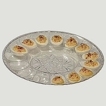 Premium Deviled Egg Serving Platter Set of 2 - Crystal Cut Clear Plastic Appetizer Tray for Parties, Picnics & Holiday Gatherings - Elegant Food Display Dish