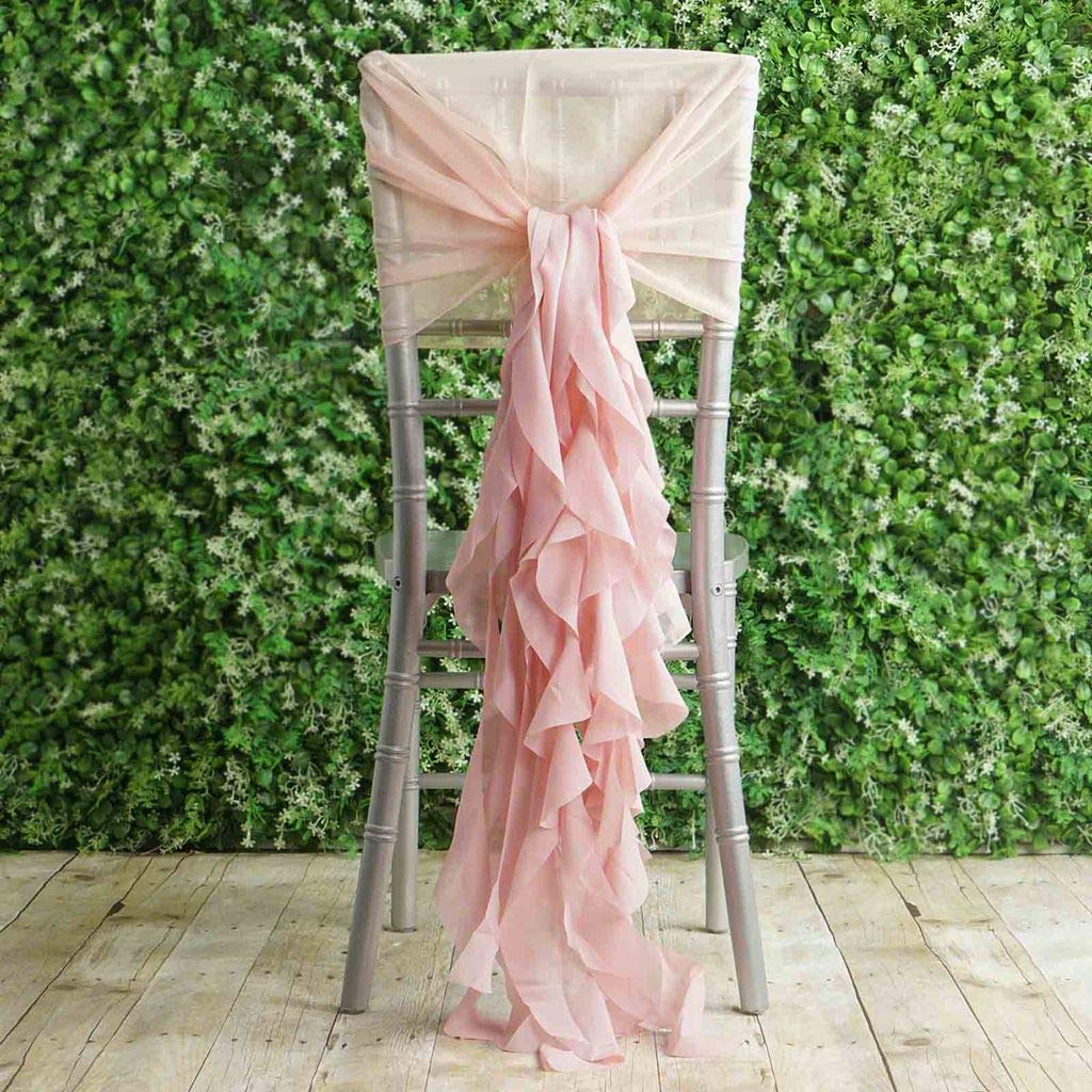 50 Premium Blush Curly Chiffon Chair Covers with Sashes - Elegant Wedding, Party & Ceremony Decorations - Perfect for Reception, Banquet & Special Event Decor