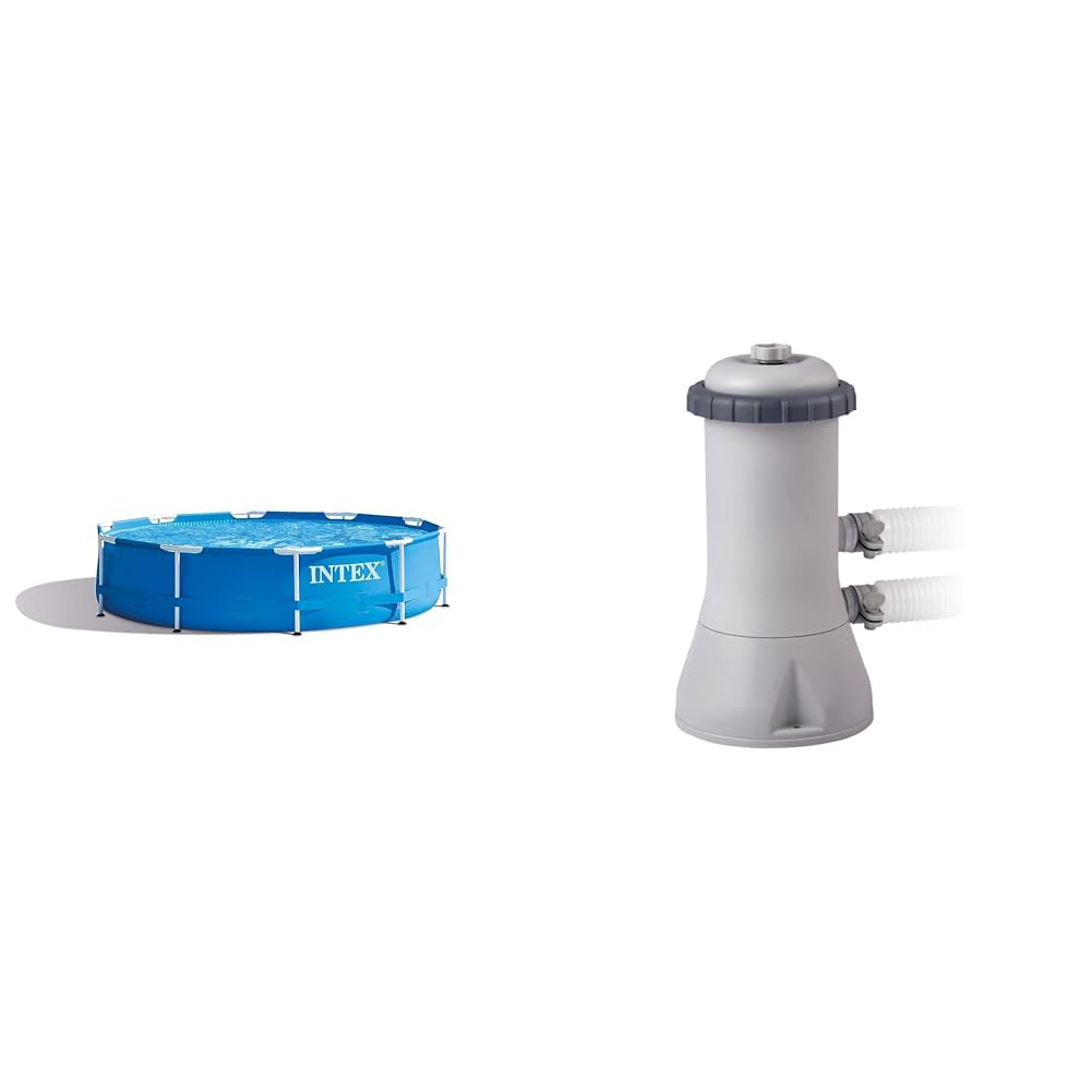 Intex Metal Frame Above Ground Swimming Pool - 305 x 76 cm (10ft x 30in) with C1000 Cartridge Filter Pump (2.7m³/h) - Perfect for Backyard, Garden & Summer Outdoor Family Fun
