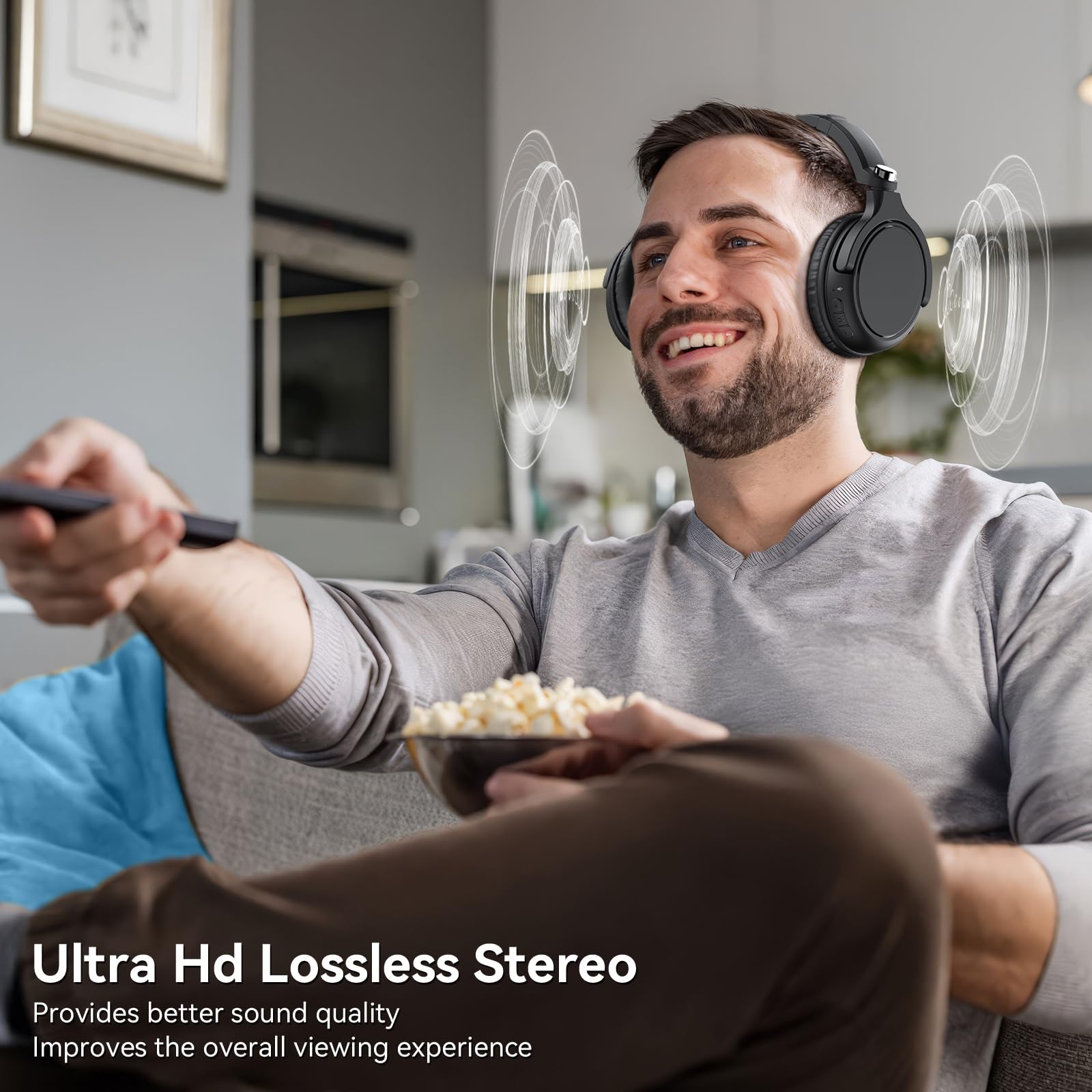 **Wireless TV Headphones for Seniors – Bluetooth 5.0 Over-Ear Headset with 65-Hour Battery Life, No Audio Delay, Universal TV Compatibility & Charging Base – Perfect Gift for Elderly & Parents (Ideal for Watching TV, Movies & Relaxing at Home)**