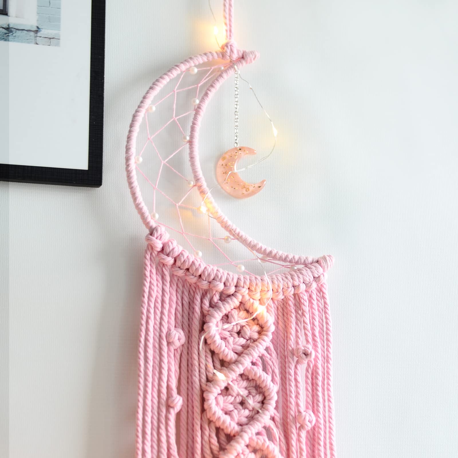 JOBOSI Moon Handmade Dream Catcher - Boho Hippie Wall Hanging for Bedroom Decor, Unique Gifts for Women, Girls, Teens & Mothers - Perfect for Nursery, Dorm Room & Boho Home Decor