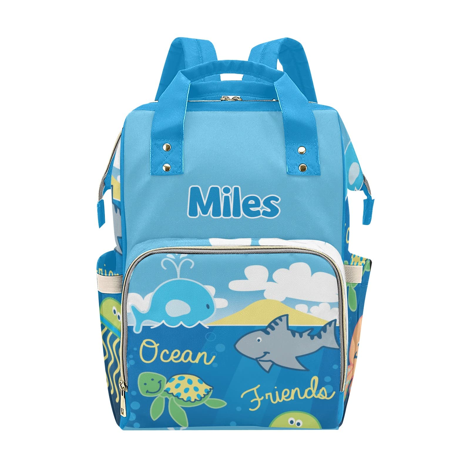Custom Diaper Bag Backpack Tote - Personalized Shark & Dolphin Design - Perfect Baby Shower Gift for New Moms - Ideal for Travel, Daycare & Family Outings