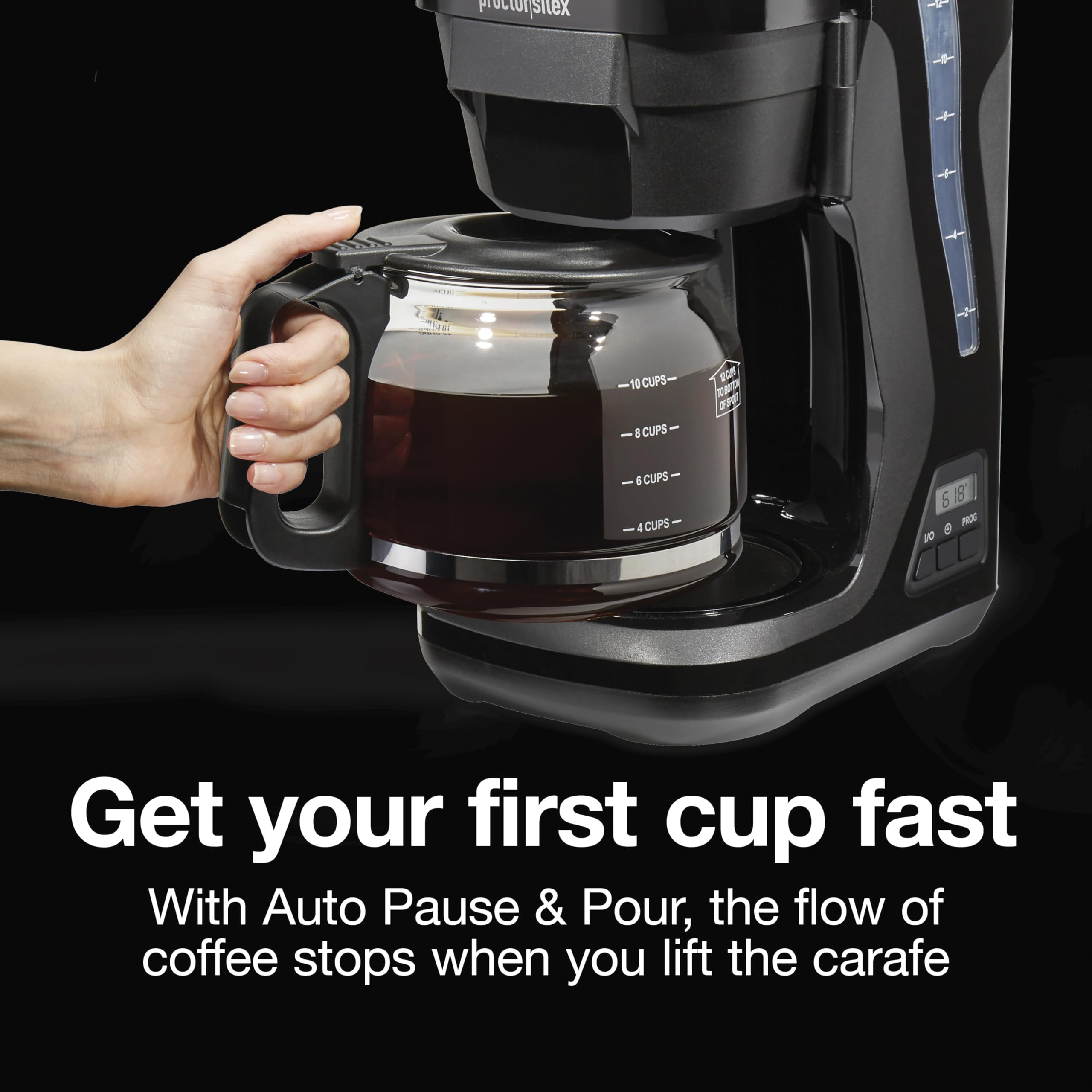 Proctor Silex 12-Cup Programmable Drip Coffee Maker with Digital Display & FrontFill Water Tank - Black and Silver (43685PS) - Perfect for Home, Office & Entertaining
