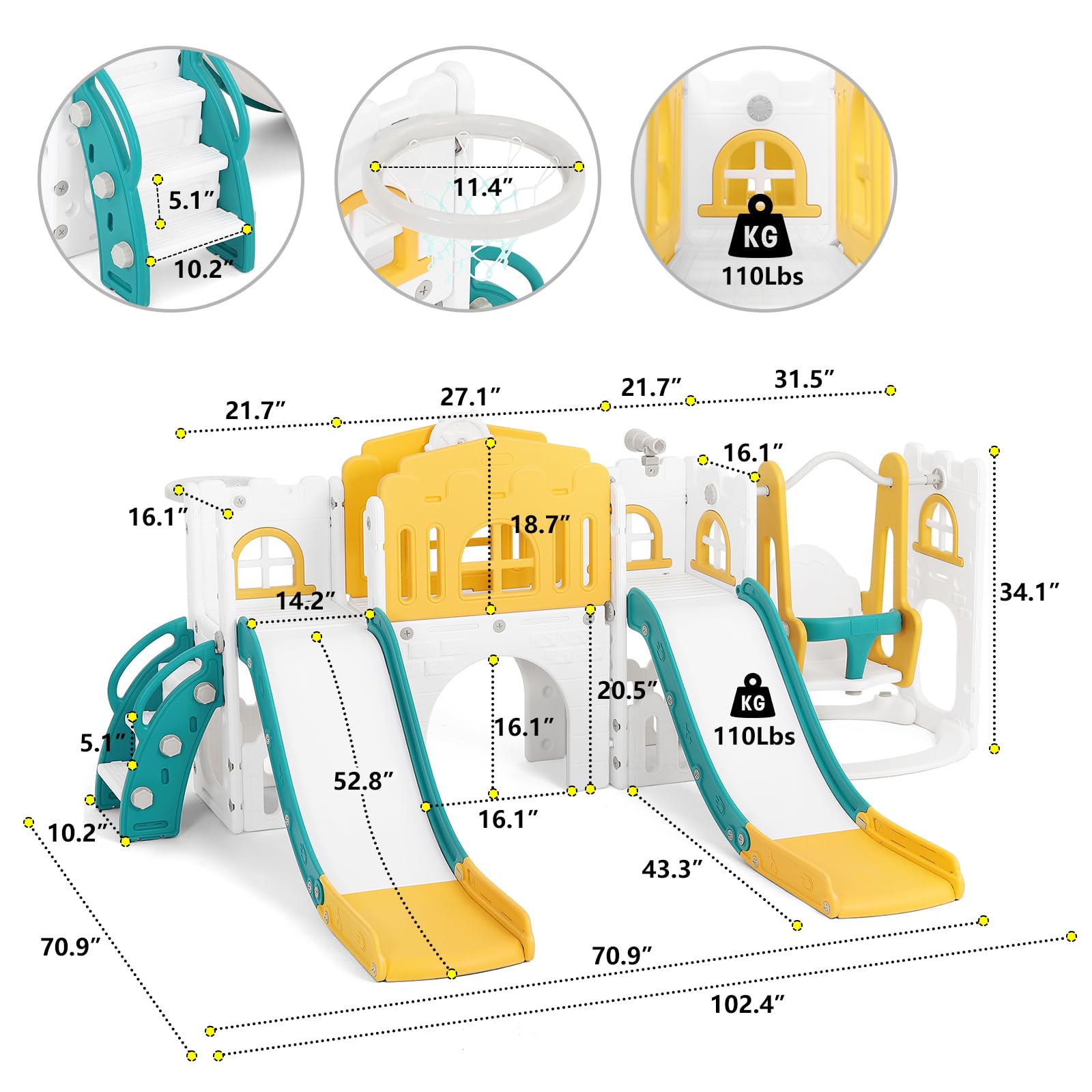 JOYLDIAS 10-in-1 Toddler Slide & Climber Playset with Swing, Basketball Hoop, Telescope, Tunnel, Storage & Non-Slip Steps - Indoor Outdoor Backyard Playground Toy for Kids Ages 2-5 | Perfect for Birthday Gifts, Daycare Centers & Backyard Fun