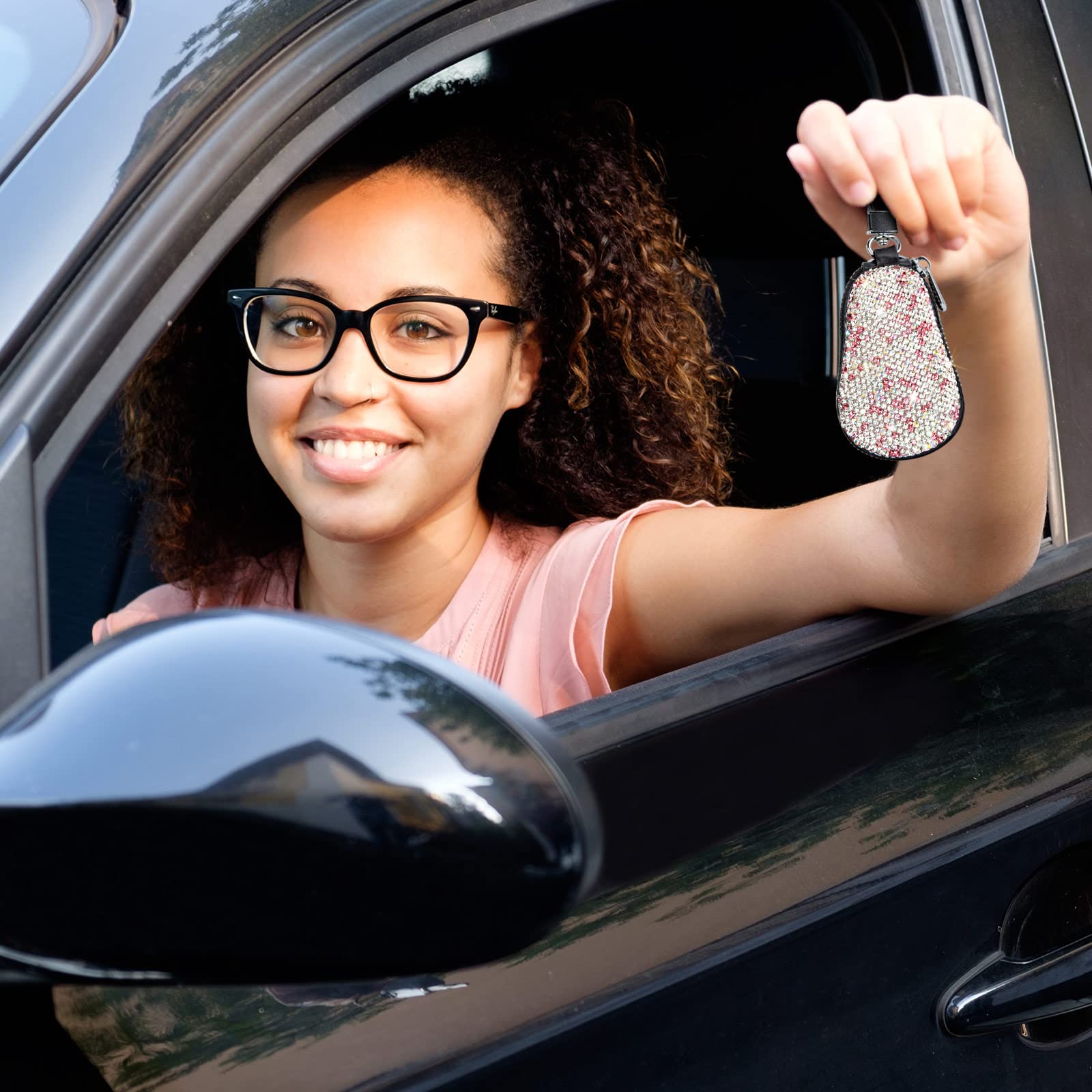 Stylish Bling Car Key Chain Holder - Premium Leather Coin Pouch with Zipper for Keys & Remote - Perfect for Key Organization & Car Accessories (Ideal for Gifts, Travel & Daily Use)