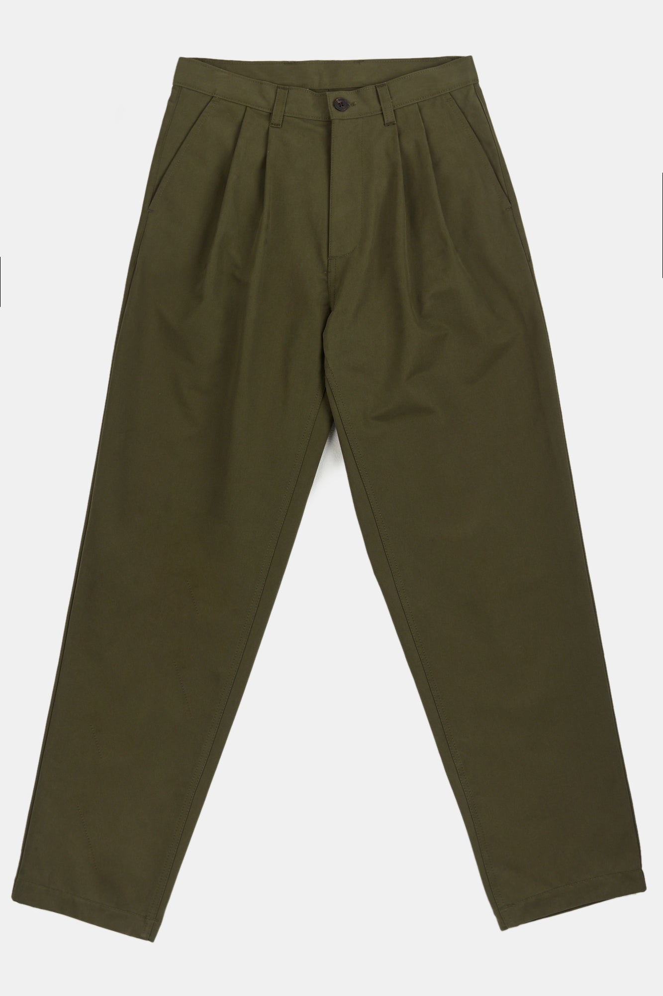 Men's Pleated Heavyweight 100% Cotton Twill Chino Pants - Olive Green Casual Dress Pants for Office, Business & Smart Casual Wear