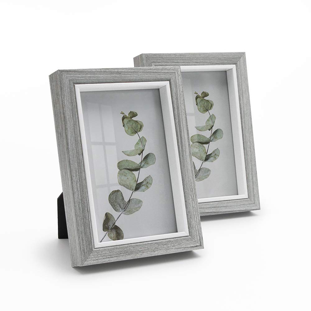 Afuly 4x6 Picture Frames Set of 2 - Wood Texture Grey Photo Frames for Wall & Tabletop Display - Perfect for Home Decor, Office, or as Birthday Gifts for Mom, Grandma & Family - Ideal for Living Room, Bedroom & Wedding Photos