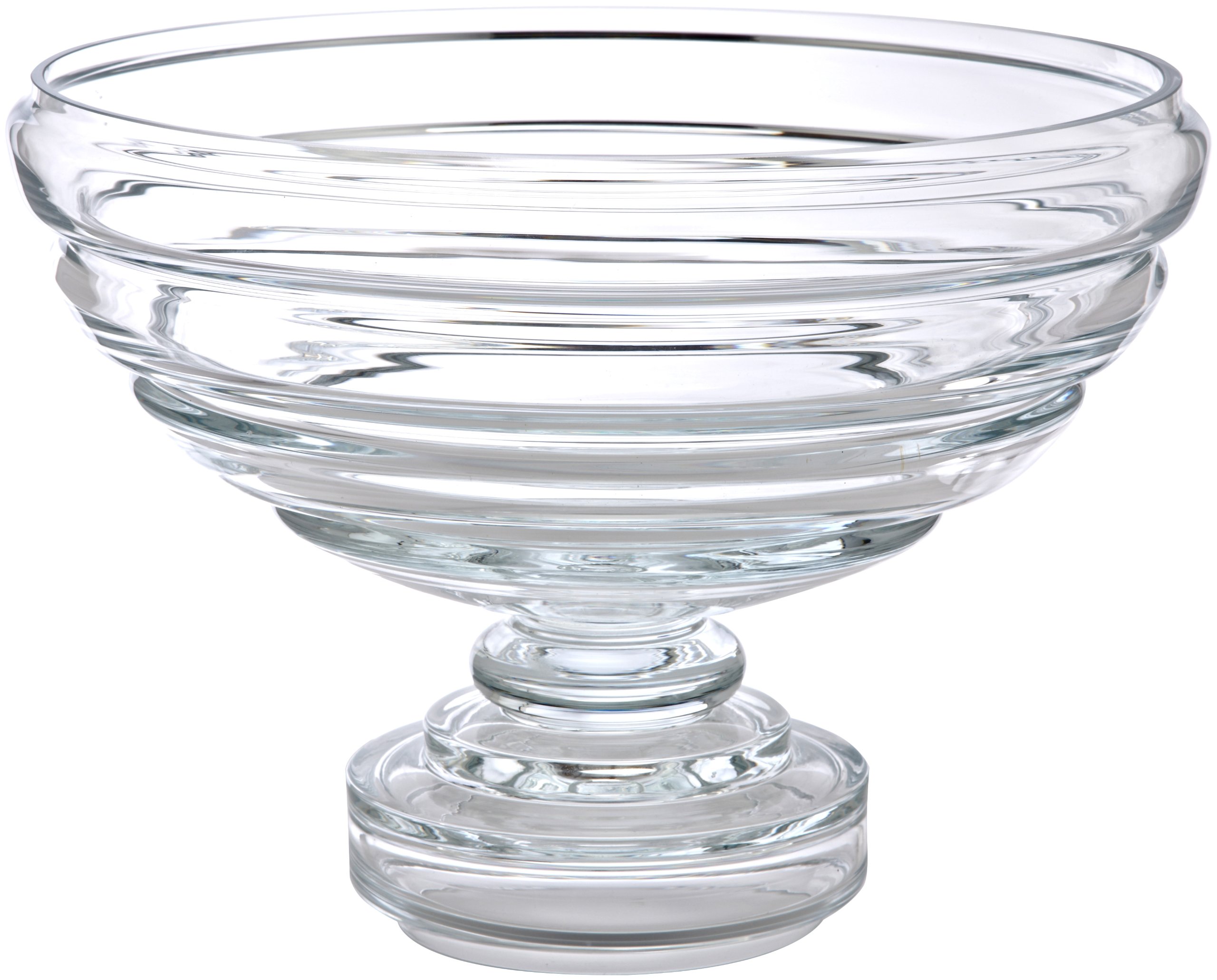 Global Views Belted Footed Fruit Decorative Bowls - Elegant Clear Glass Compote Dishes for Home Decor, Table Centerpiece & Fruit Display