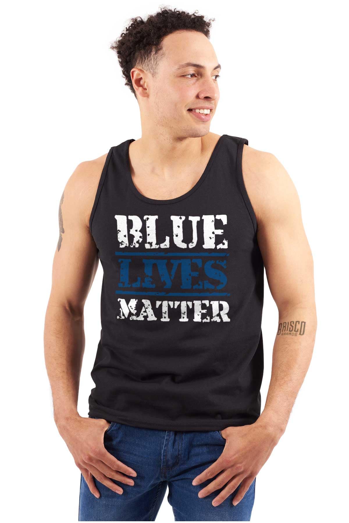Distressed Pro Police Supporter Tank Top for Men & Women - Patriotic Graphic Tee for Law Enforcement Supporters | Casual Wear, Rally Outfits & American Pride Apparel