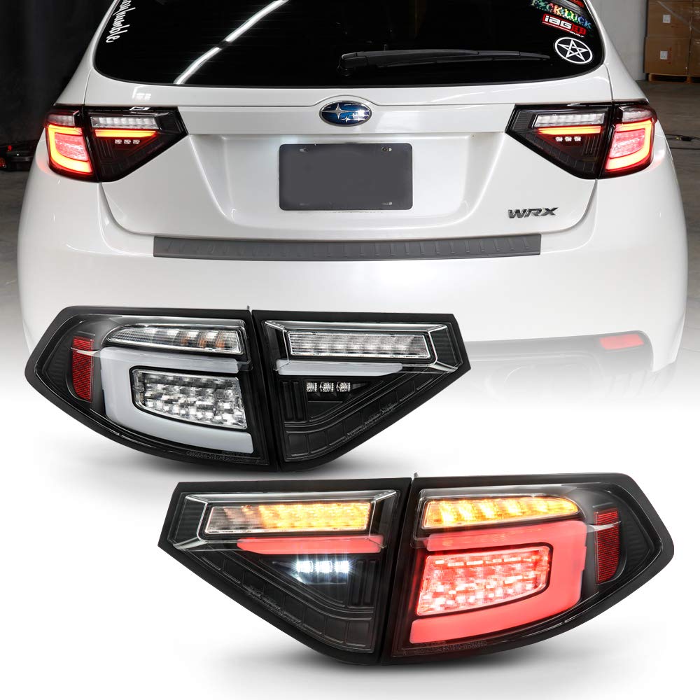ACANII LED Tail Lights for 2008-2014 Subaru Impreza WRX Hatchback - Black Housing Sequential Turn Signal Lights Assembly Set | Enhanced Visibility & Style Upgrade for Night Driving