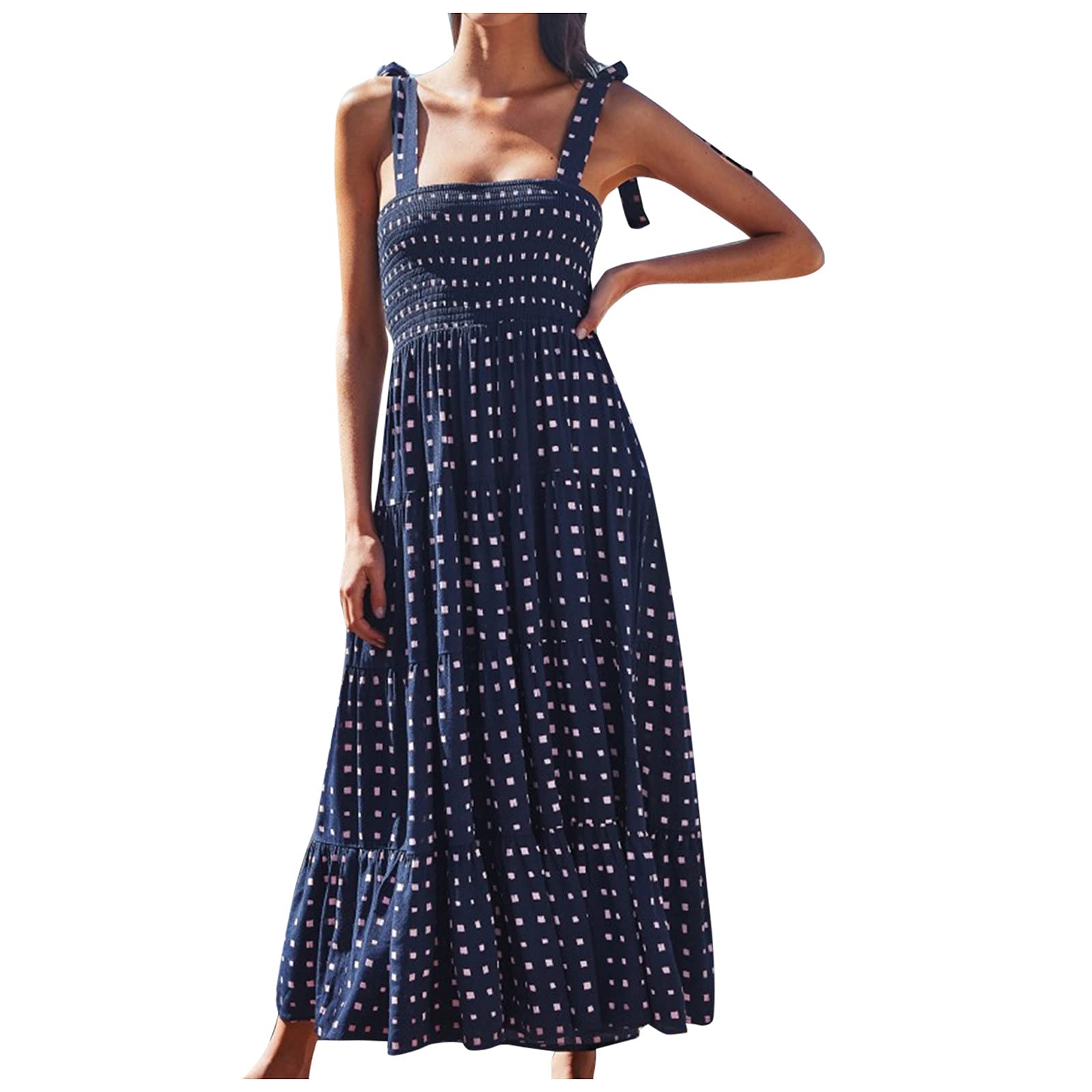 Women's Bohemian Floral Print Midi Sundress - Square Neck Sleeveless A-Line Summer Dress for Beach, Vacation & Casual Wear | Elegant Flowy Vestidos