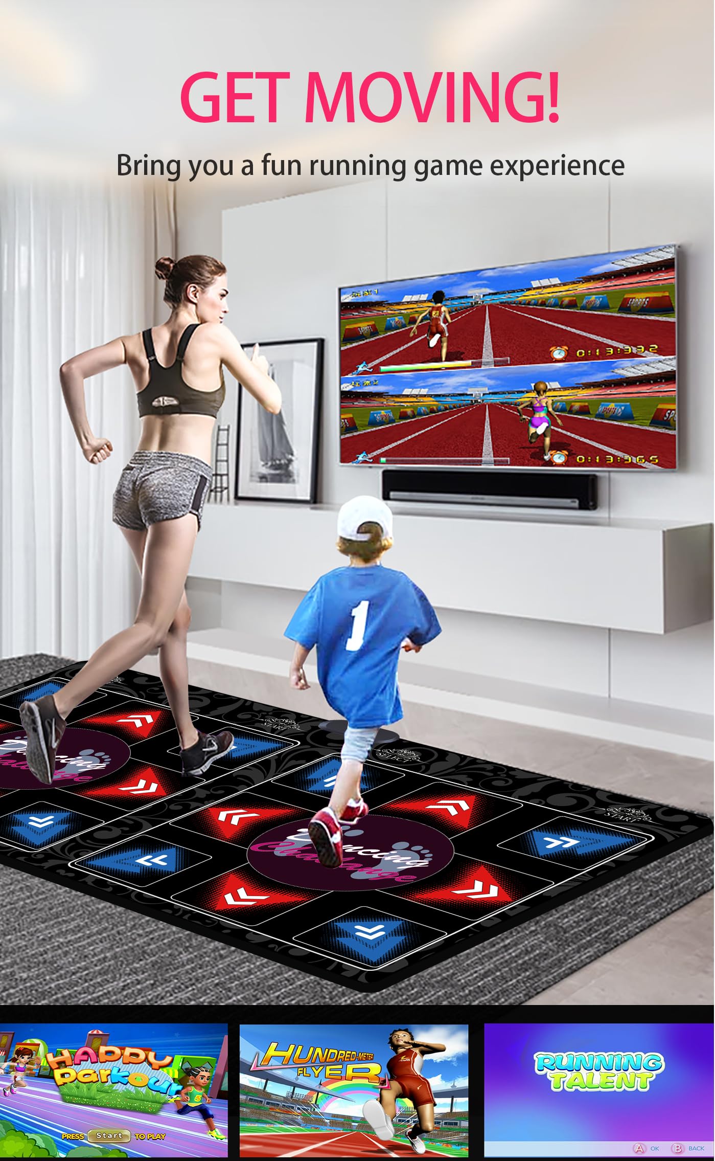1-2 Player Dance Mat with 64GB Memory Card, 899 Games & 75 Music Videos, 650 Songs for TV Entertainment via HDMI - Fitness Dance Game for Kids & Adults, Flannel Surface - Perfect for Family Fun, Parties & Home Workouts