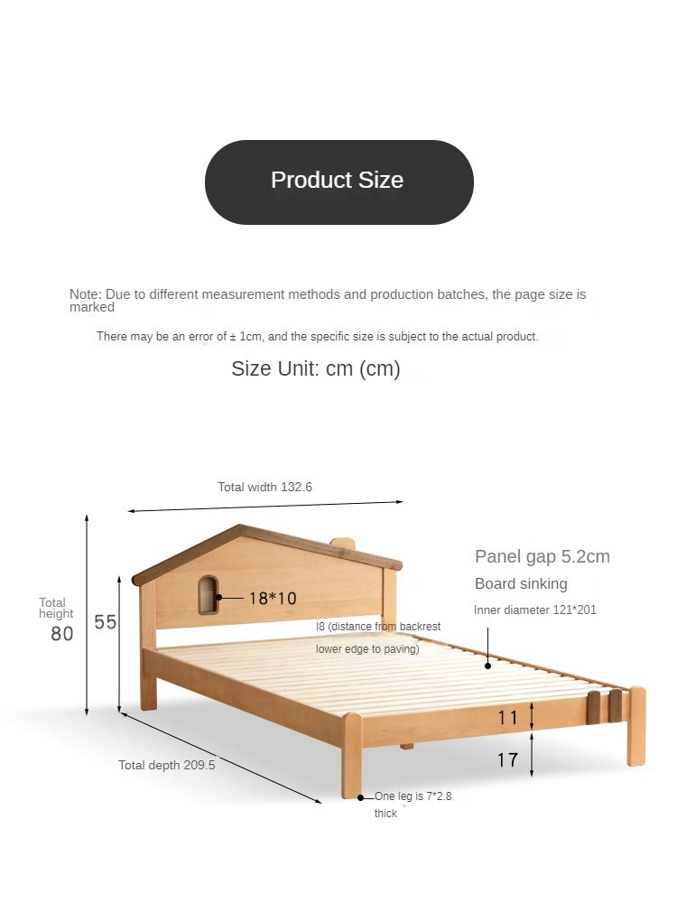 Kids Wooden Bed with Night Light - Beech & Poplar Little House Design with 15-Minute Auto Light Off - Perfect for Bedrooms, Playrooms & Cozy Sleep Spaces
