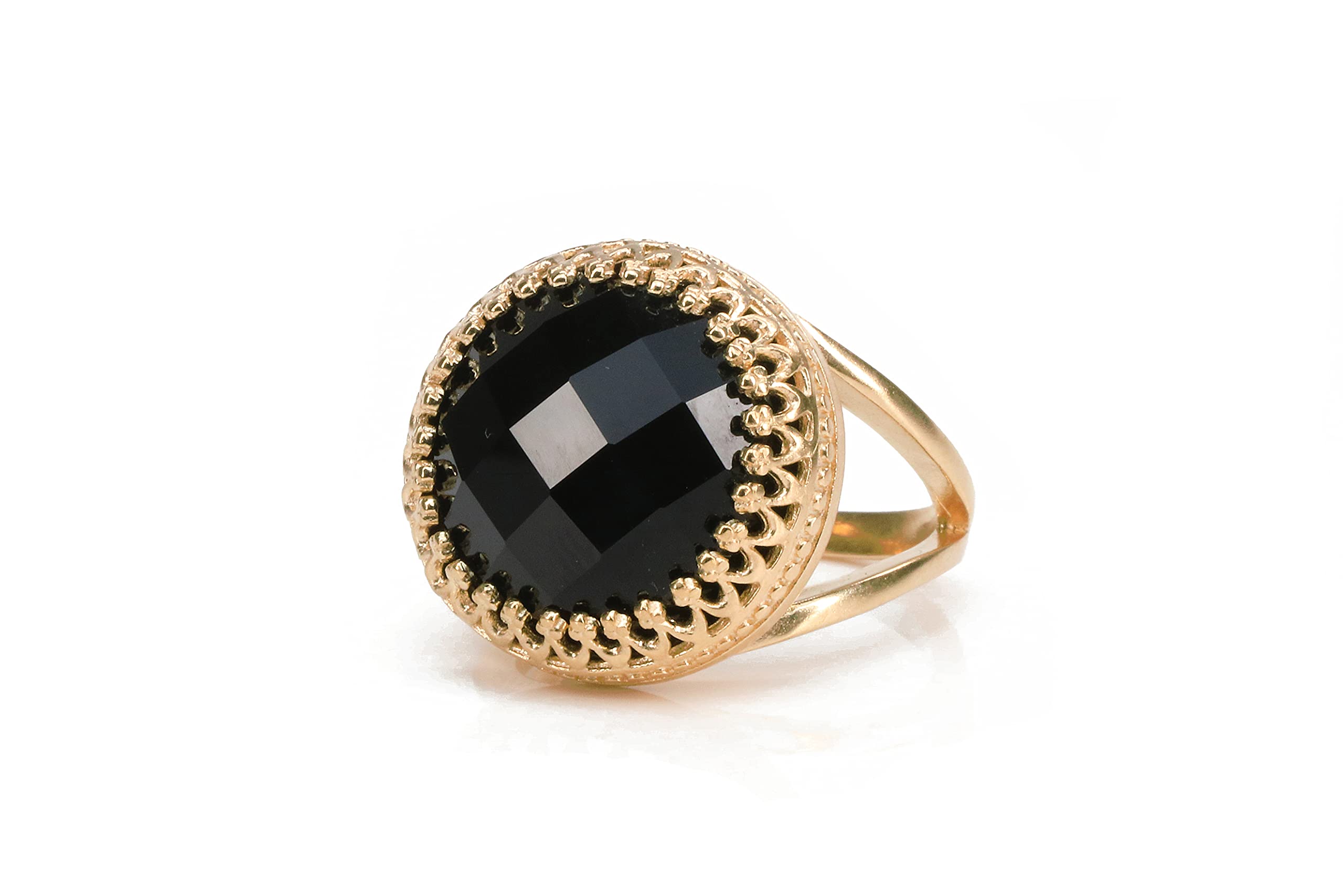 14k Rose Gold Black Onyx Ring for Women - Handmade Round Onyx Engagement, Wedding & Promise Ring - Elegant Jewelry Gift with Special Packaging - Perfect for Anniversaries, Date Nights & Special Occasions