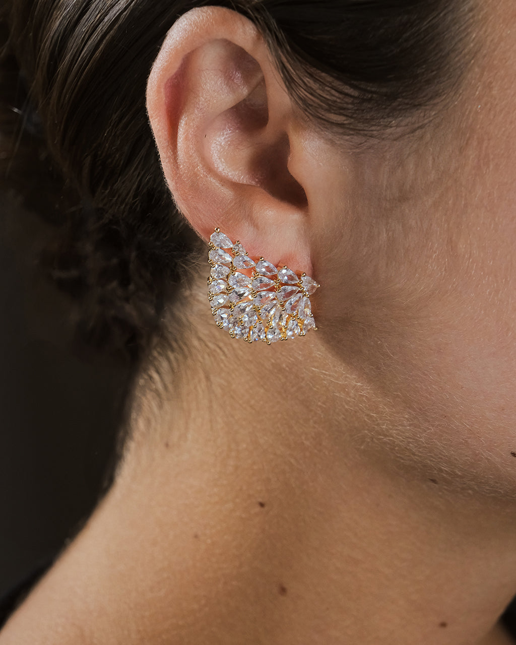 Miranda CZ Fan Stud Earrings for Women - Sparkling Cubic Zirconia Fashion Jewelry - Perfect for Parties, Weddings & Everyday Wear