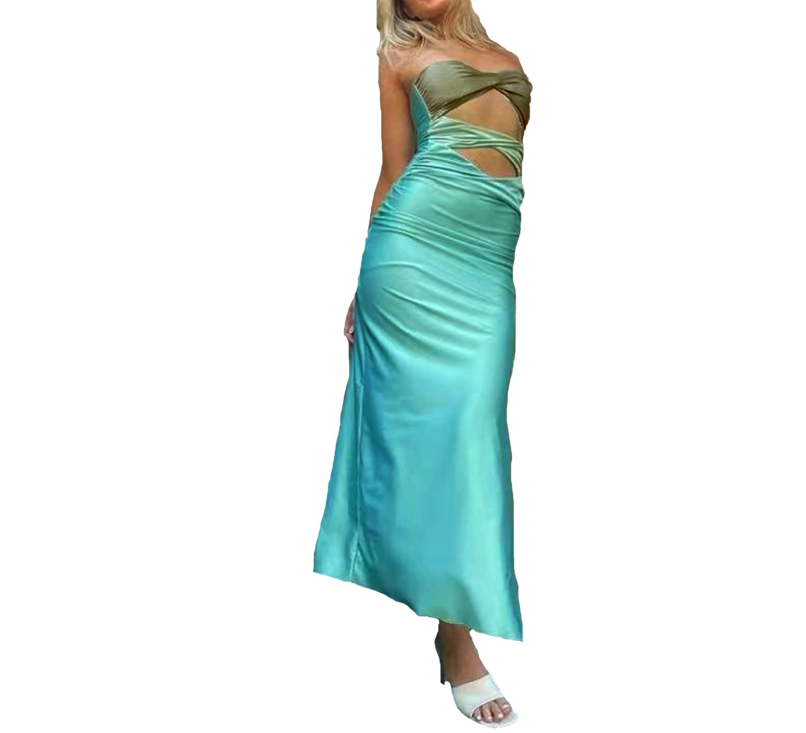 Strappy Floral Print Maxi Dress for Women - Y2K Backless Bodycon Long Dress with Spaghetti Straps & High Slit | Perfect for Summer Beach Vacations, Date Nights & Music Festivals