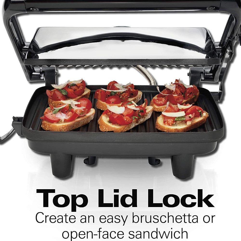 Hamilton Beach 25460C Electric Panini Press Grill with Locking Lid - Perfect for Sandwiches, Paninis & Grilled Cheese at Home or Office