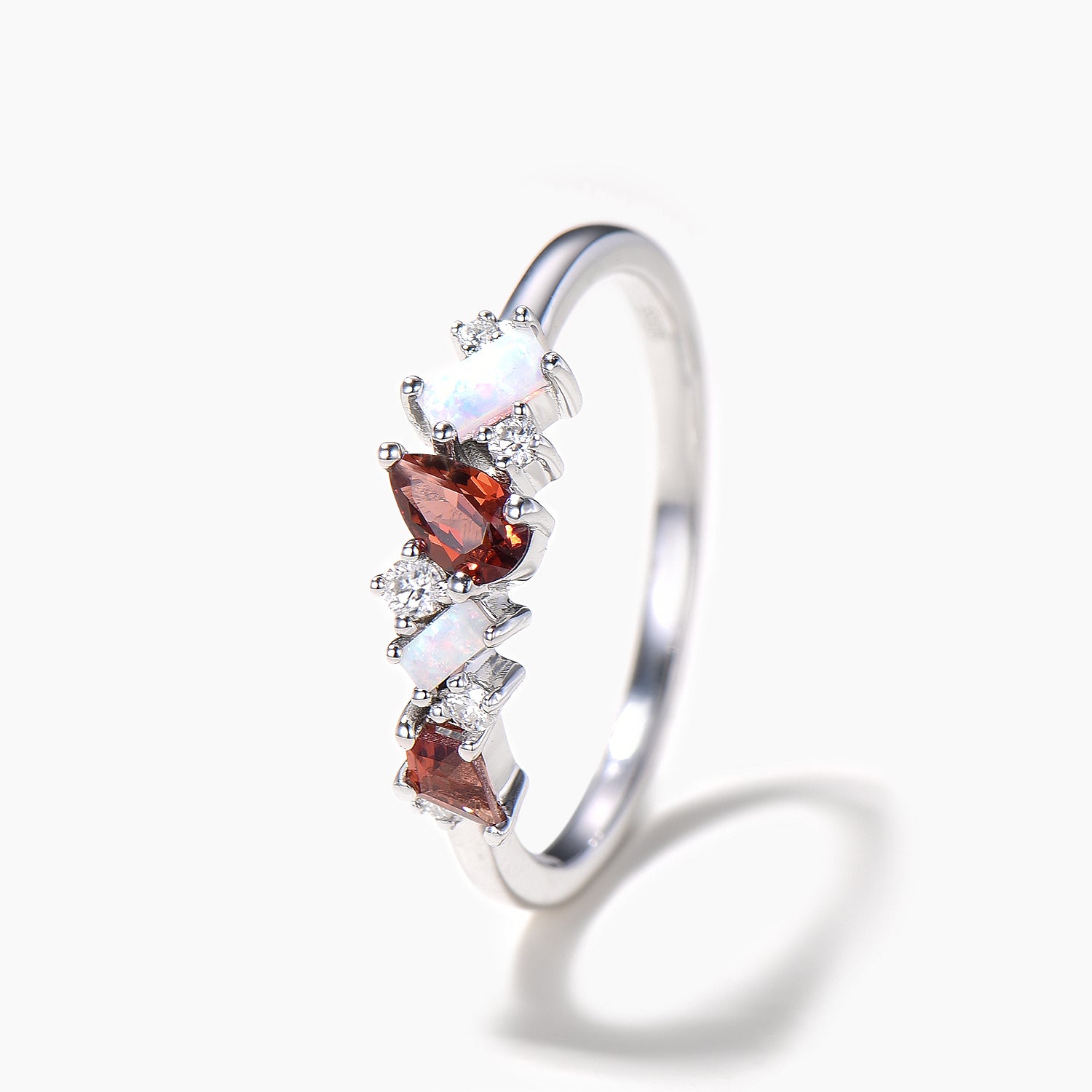 Pear Cut Garnet Cluster Wedding Band - Mixed Cut Opal & Diamond Dainty Ring for Women | Elegant Bridal Jewelry, Anniversary Gift, Engagement Ring Alternative