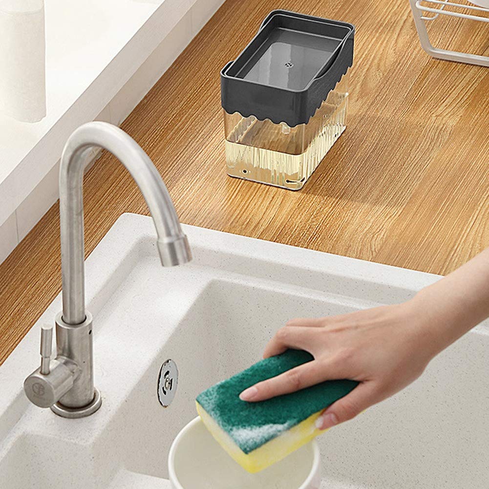 EVTSCAN Automatic Dish Soap Dispenser with Sponge Holder - Kitchen Sink Organizer for Washing Dishes, Utensils & Cookware