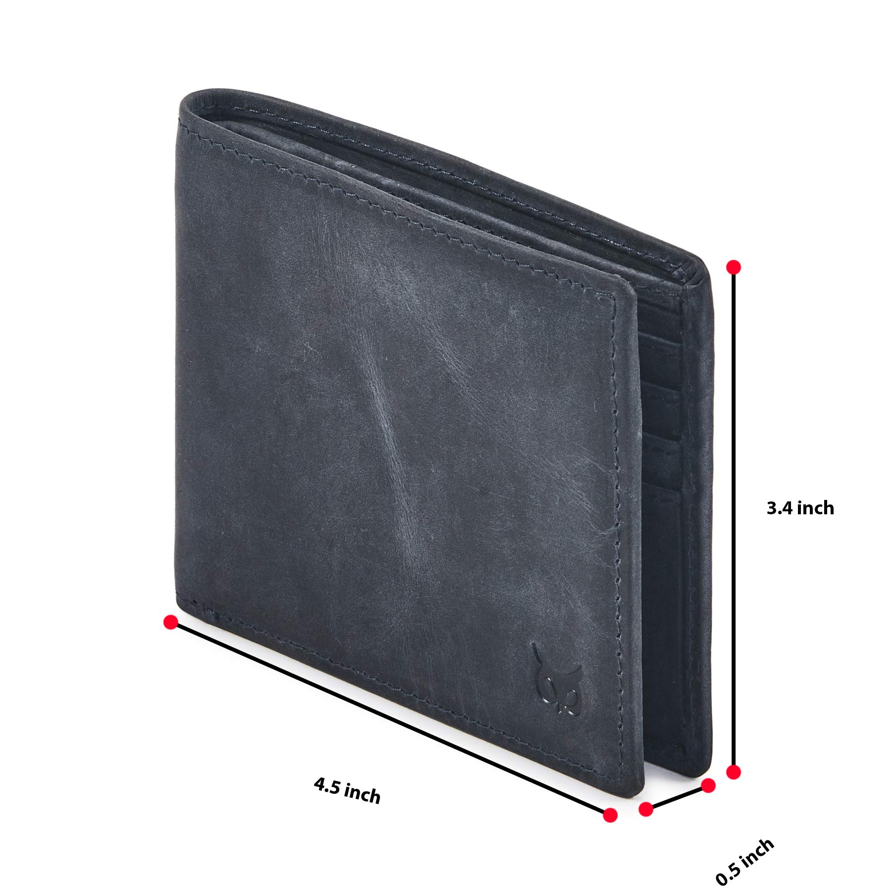 Genuine Leather Men's RFID Blocking Bifold Wallet - Slim Minimalist Front Pocket Design with ID Window | Thin & Stylish Gift Box (Crazy Horse, Navy) - Perfect for Everyday Carry, Travel & Business