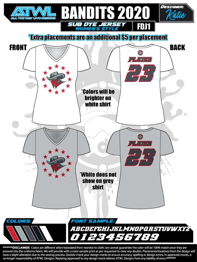 Bandits 9U 2020 Women's Sublimated Dye Softball Jerseys - Breathable & Moisture-Wicking for Tournaments & Team Sports